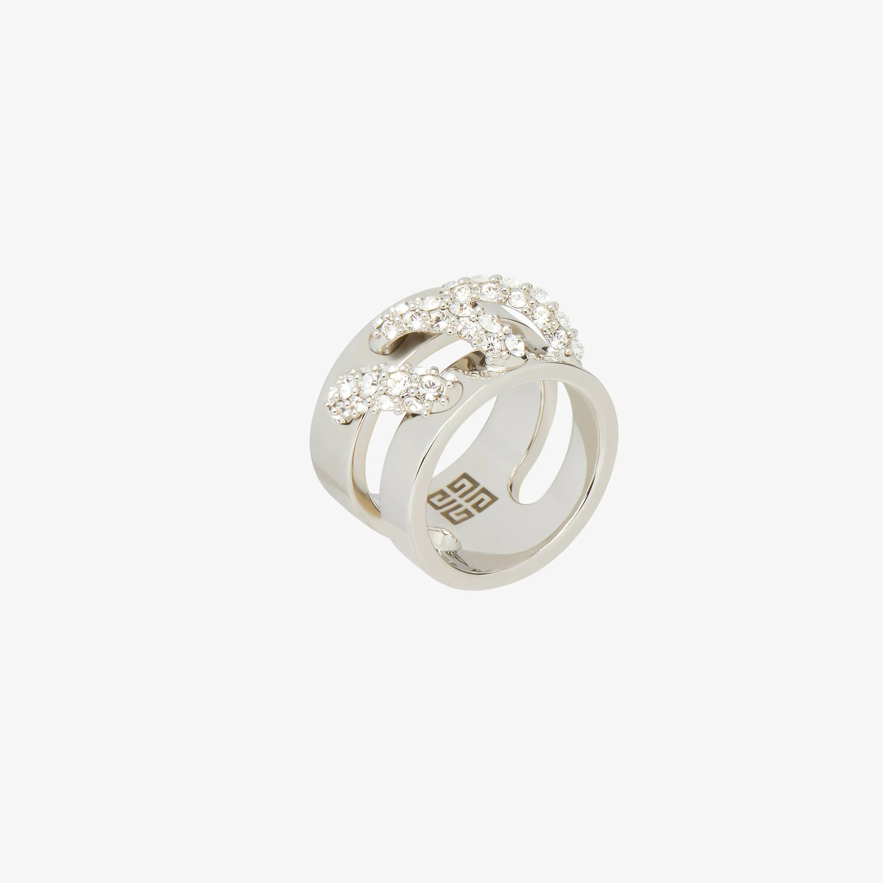 Stitch ring in metal with crystals