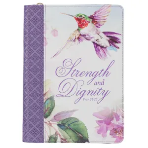 Strength and Dignity Hummingbird Faux Leather Journal with Zipper