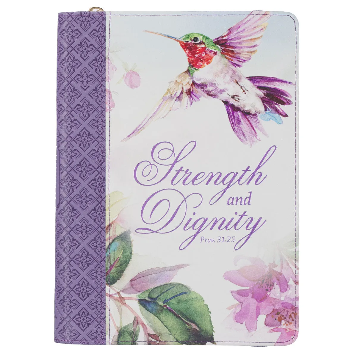 Strength and Dignity Hummingbird Faux Leather Journal with Zipper