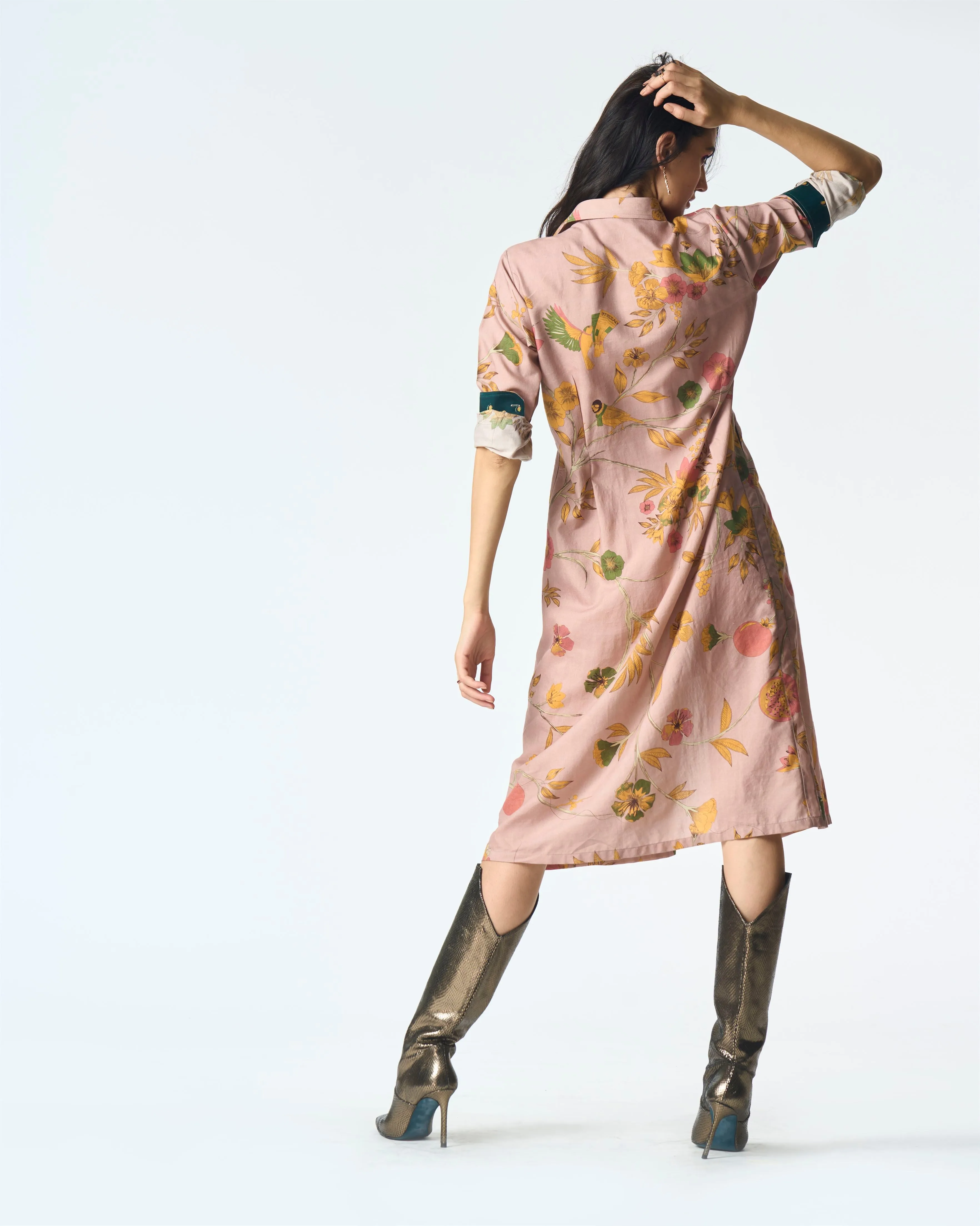 Summer-Dress Pleated Pink Muga Satin Silk-Fashion Edit Orchard-WDR501MT544-SUKETDHIR
