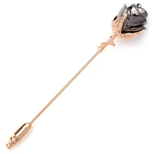 Tateossian Gunmetal Black Rose Petals With Rose Gold Plated Leaves and Stem Lapel Pin