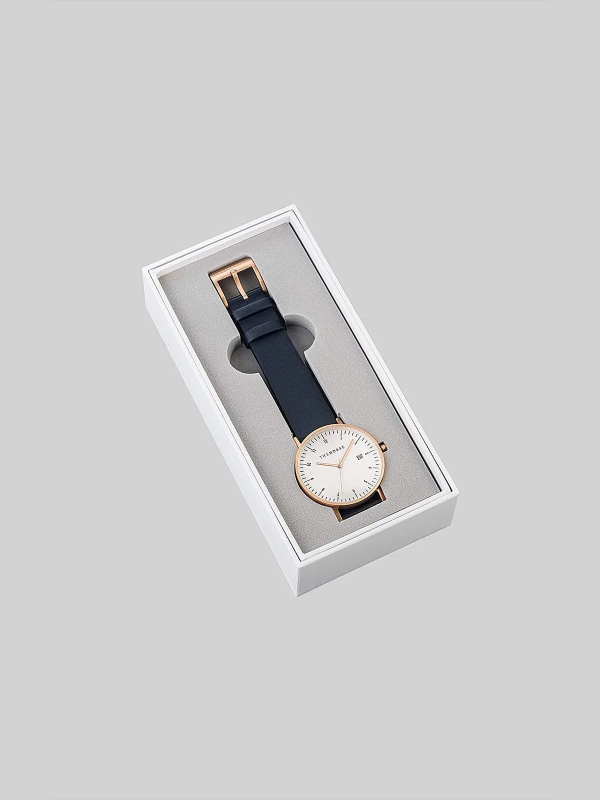 The Horse D-Series Brushed Rose Gold Navy Leather Watch