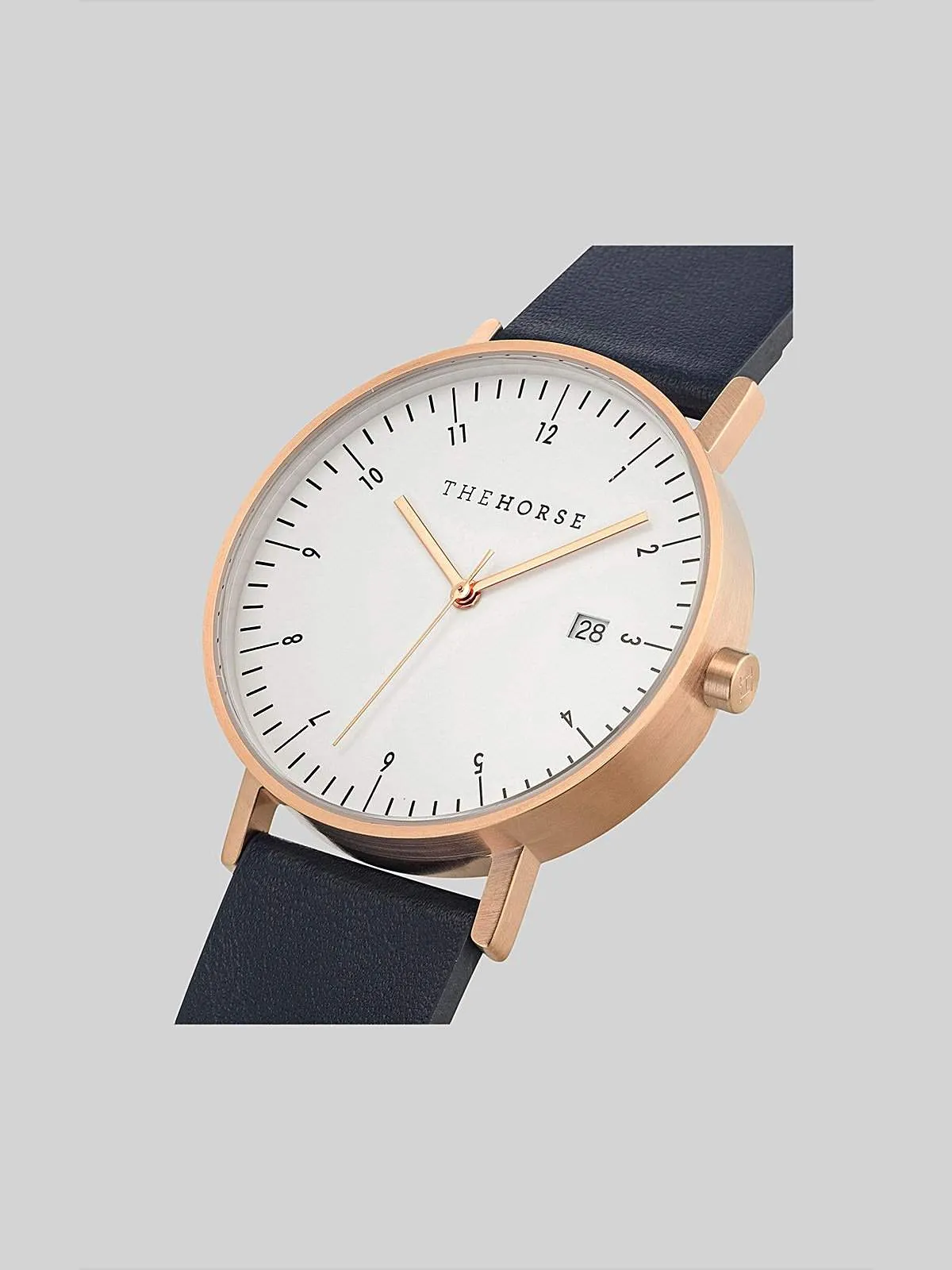 The Horse D-Series Brushed Rose Gold Navy Leather Watch