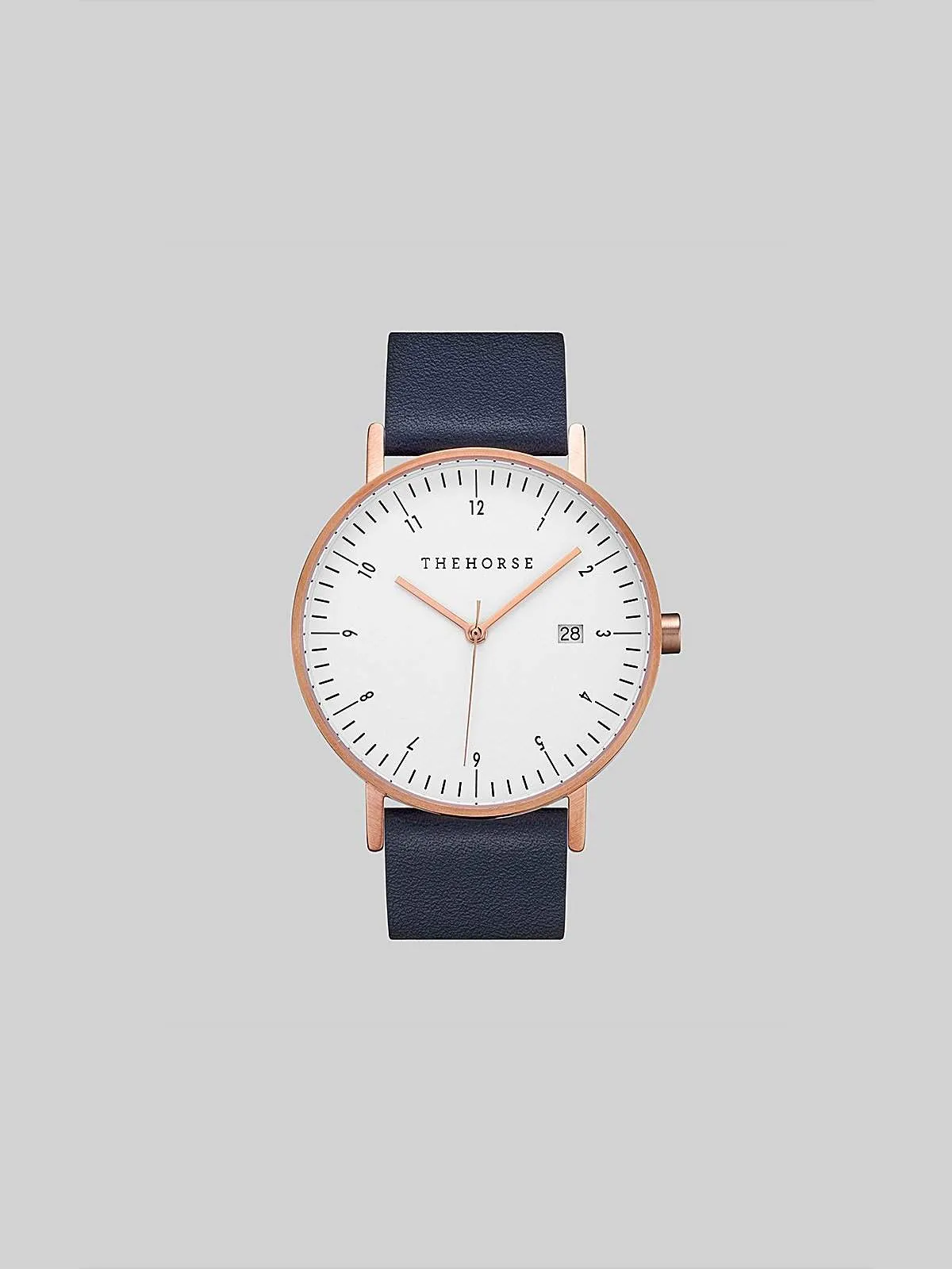 The Horse D-Series Brushed Rose Gold Navy Leather Watch