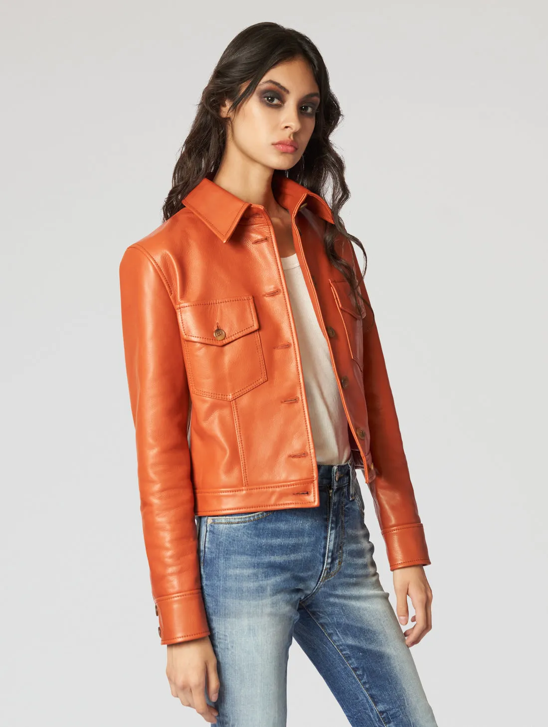 TINA LEATHER JACKET IN BRICK - Woman