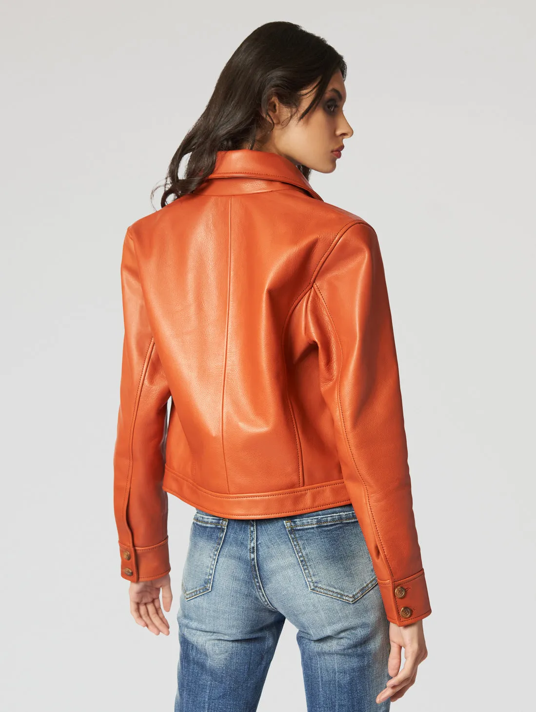 TINA LEATHER JACKET IN BRICK - Woman