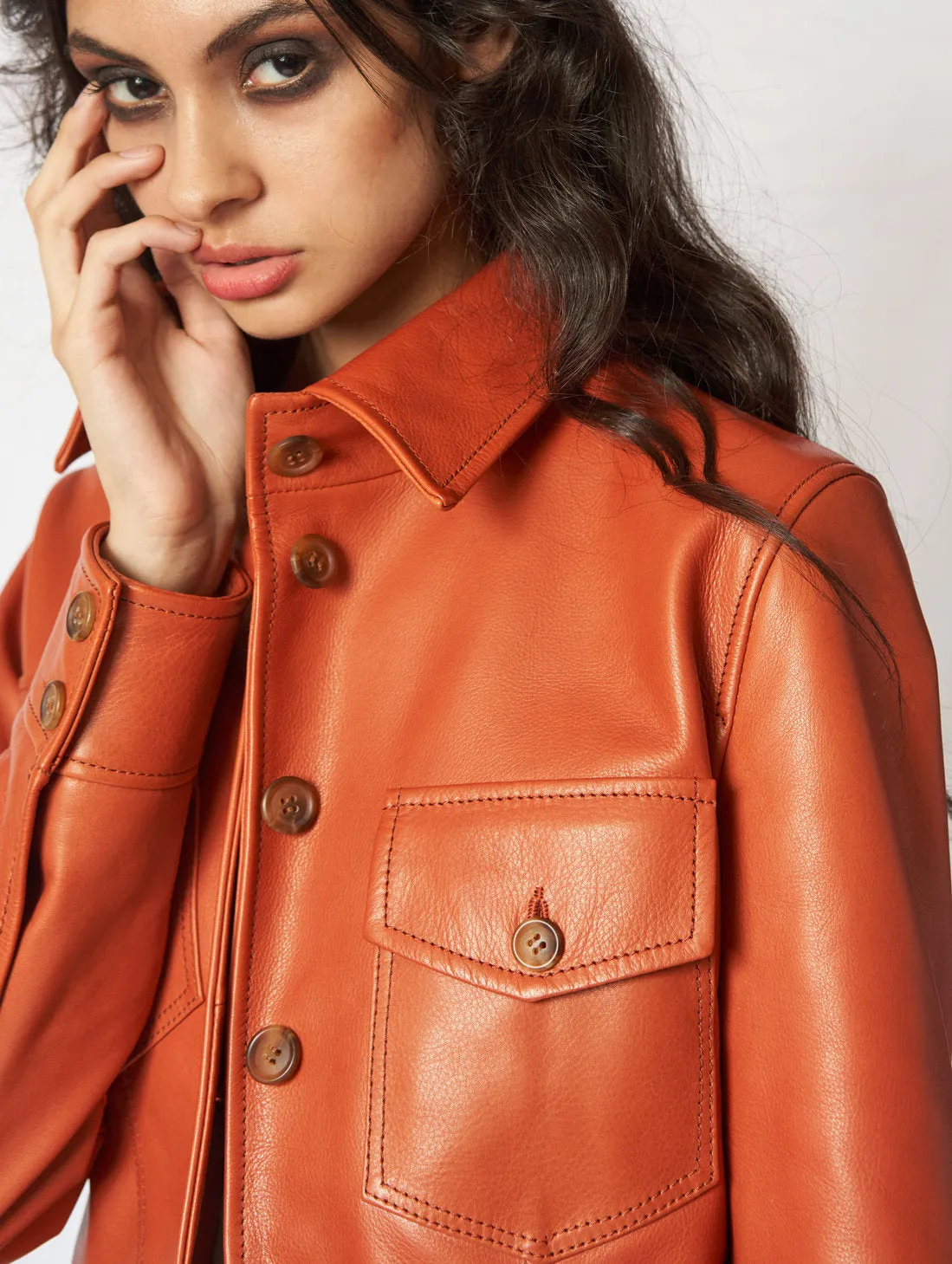 TINA LEATHER JACKET IN BRICK - Woman