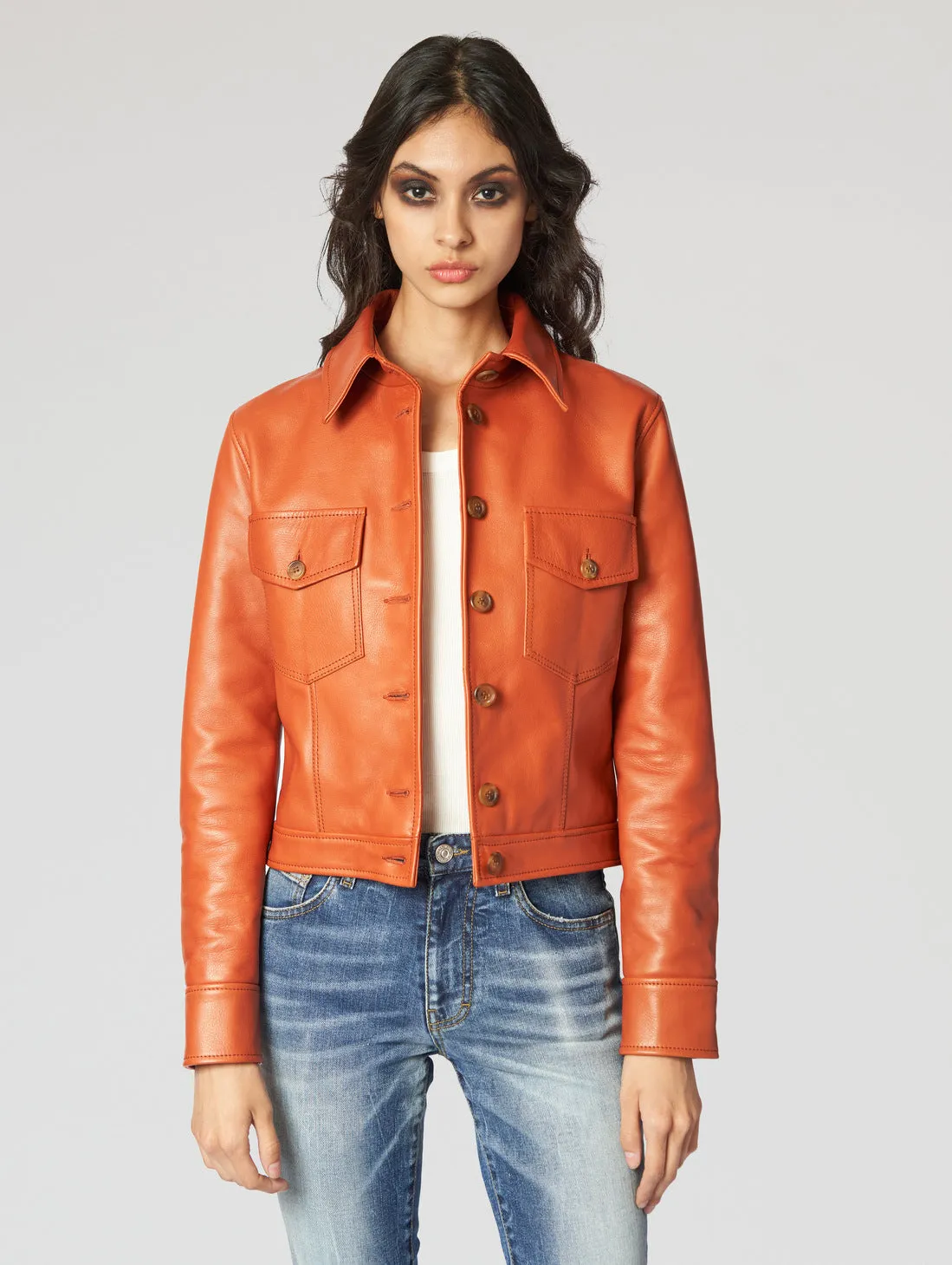 TINA LEATHER JACKET IN BRICK - Woman