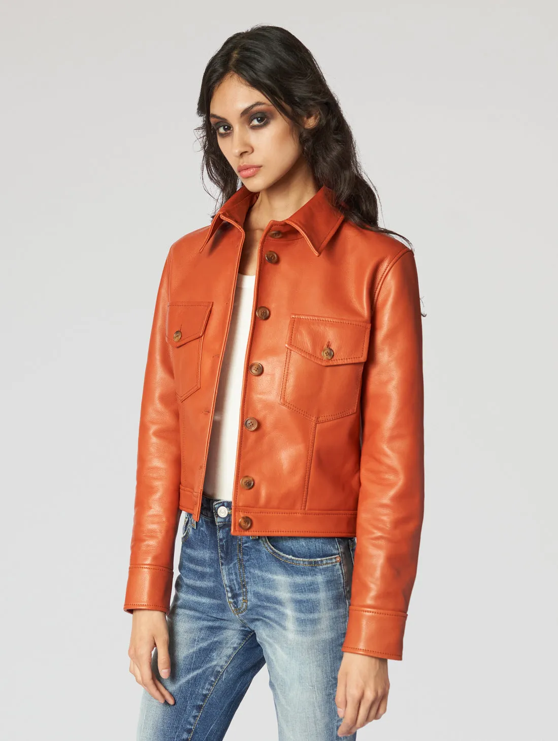 TINA LEATHER JACKET IN BRICK - Woman