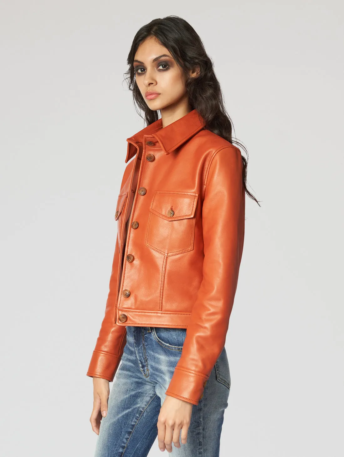 TINA LEATHER JACKET IN BRICK - Woman