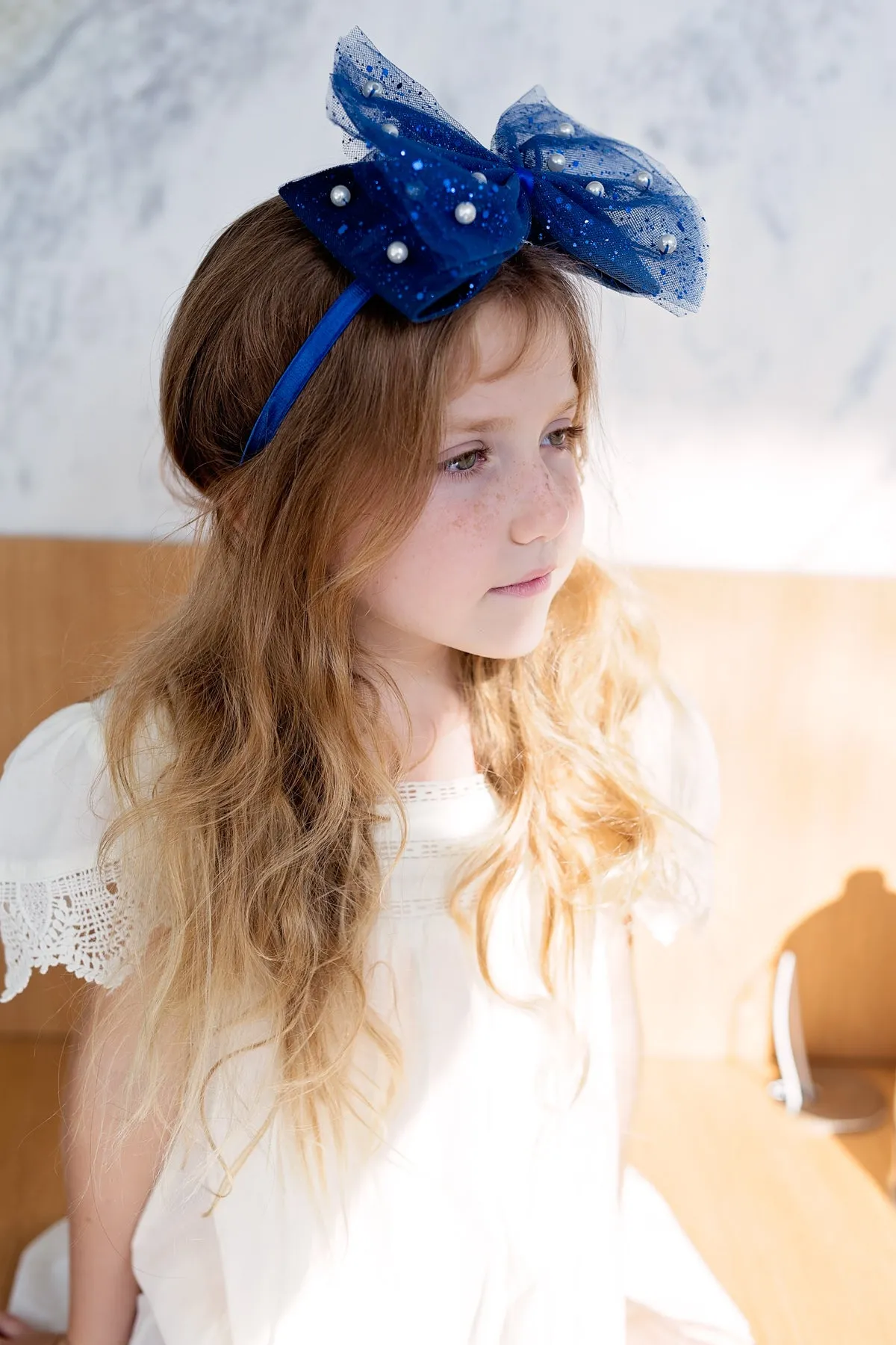 Tulle Pearl Clip/Wrap - Slate Blue