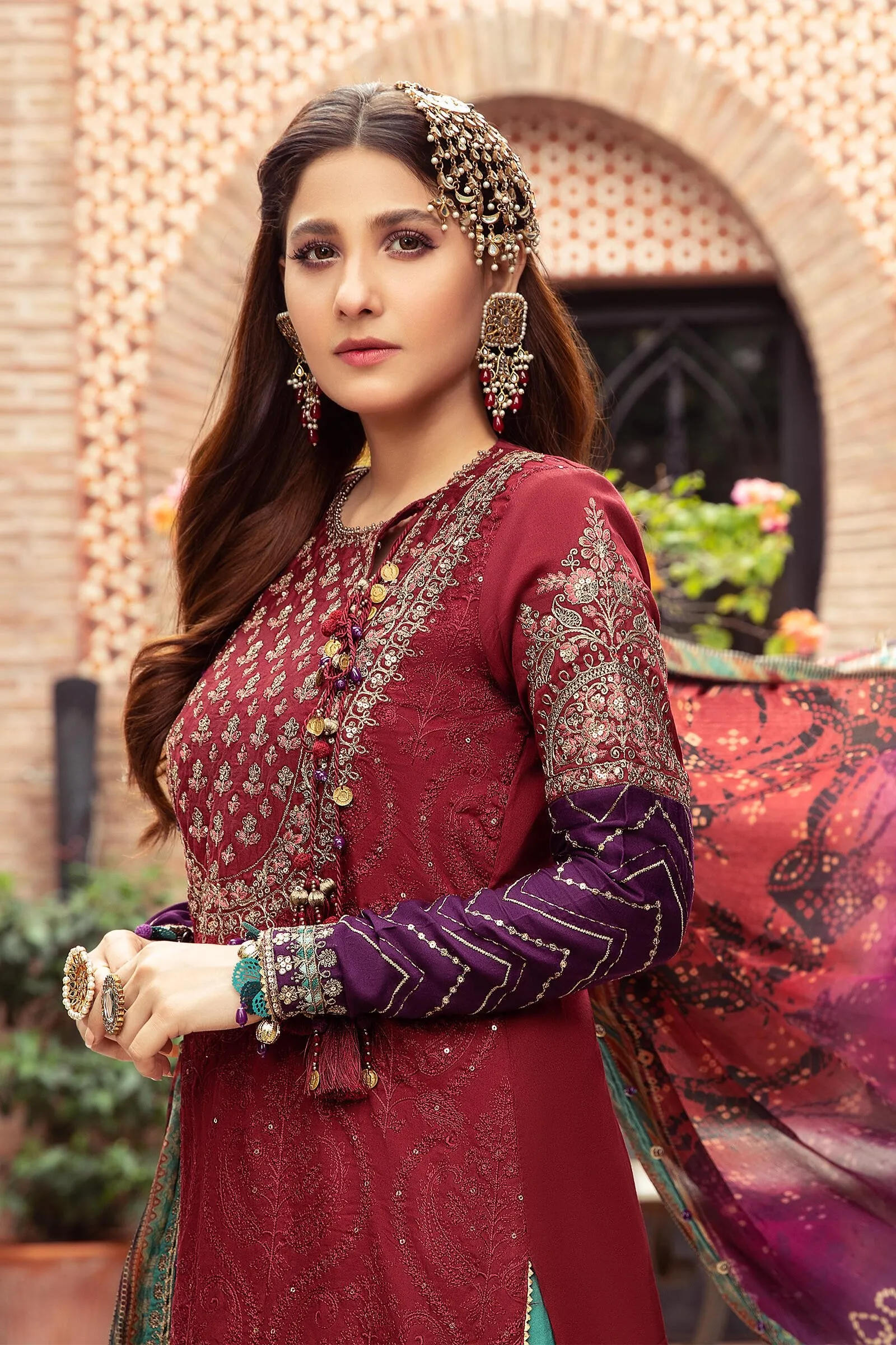 Unstitched Sateen CST-401-Maroon | MariaB Sateen Cotton Collection 2021 | Unstitched Embroidered Cotton Satin Suits