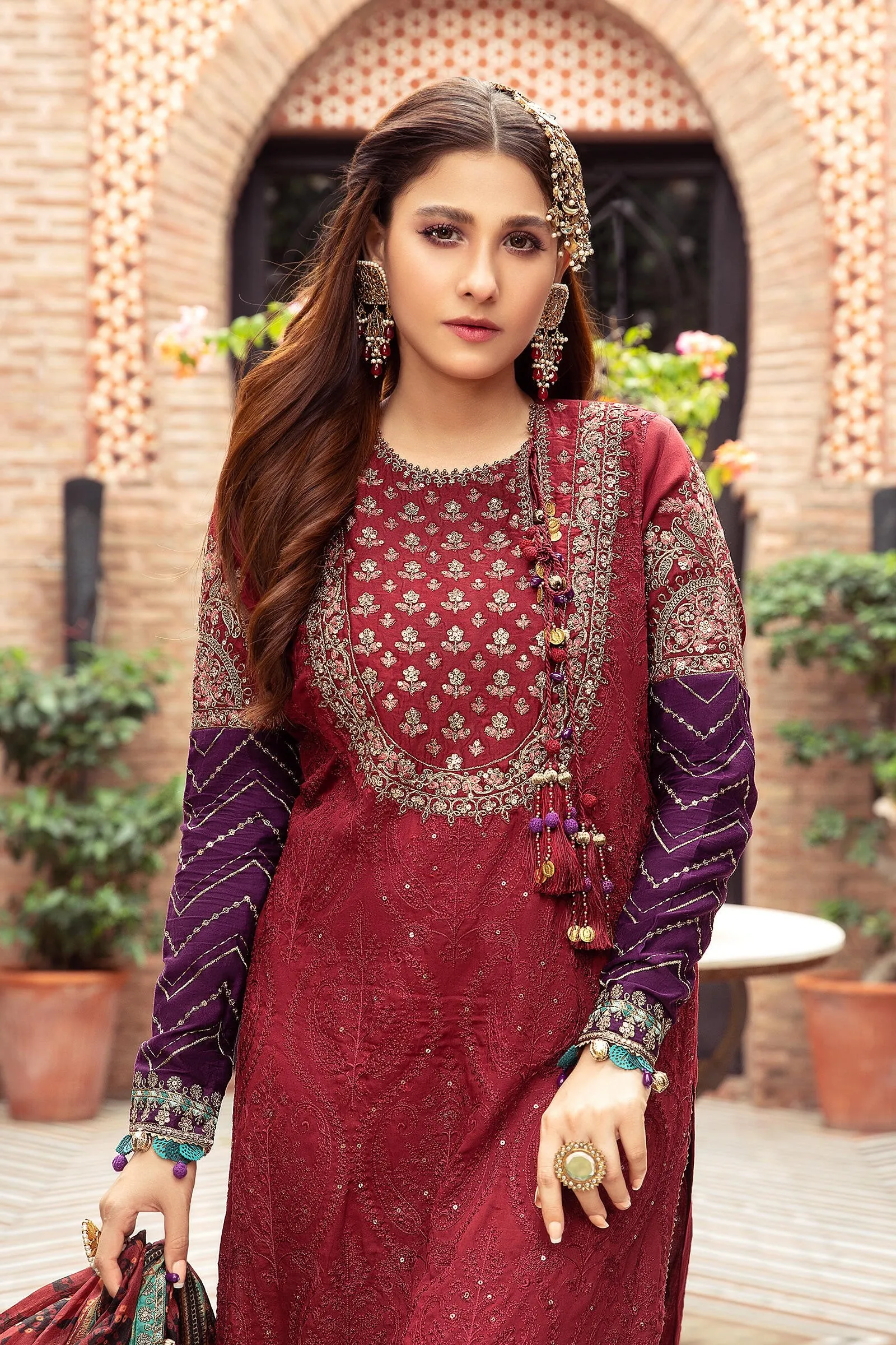 Unstitched Sateen CST-401-Maroon | MariaB Sateen Cotton Collection 2021 | Unstitched Embroidered Cotton Satin Suits