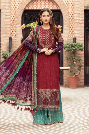 Unstitched Sateen CST-401-Maroon | MariaB Sateen Cotton Collection 2021 | Unstitched Embroidered Cotton Satin Suits
