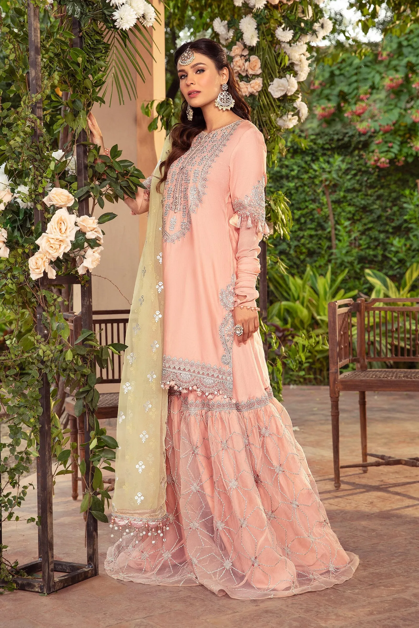 Unstitched Sateen CST-405-Peach | MariaB Sateen Cotton Collection 2021 | Unstitched Embroidered Cotton Satin Suits