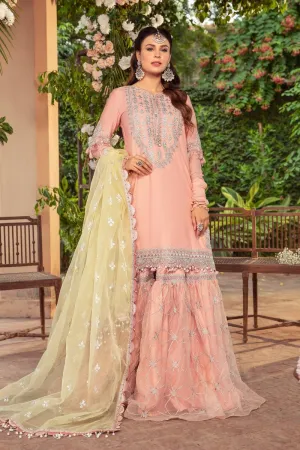 Unstitched Sateen CST-405-Peach | MariaB Sateen Cotton Collection 2021 | Unstitched Embroidered Cotton Satin Suits