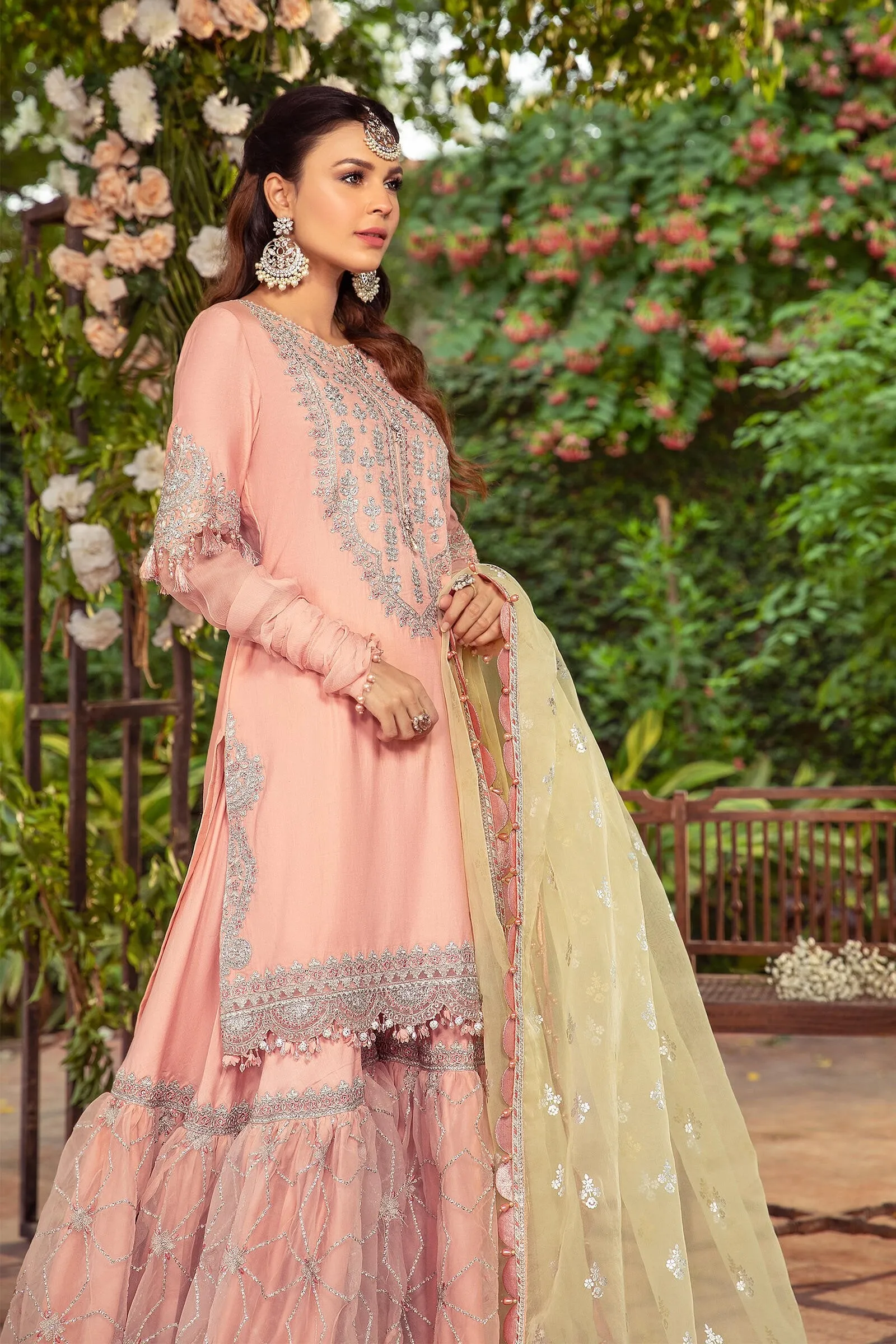 Unstitched Sateen CST-405-Peach | MariaB Sateen Cotton Collection 2021 | Unstitched Embroidered Cotton Satin Suits