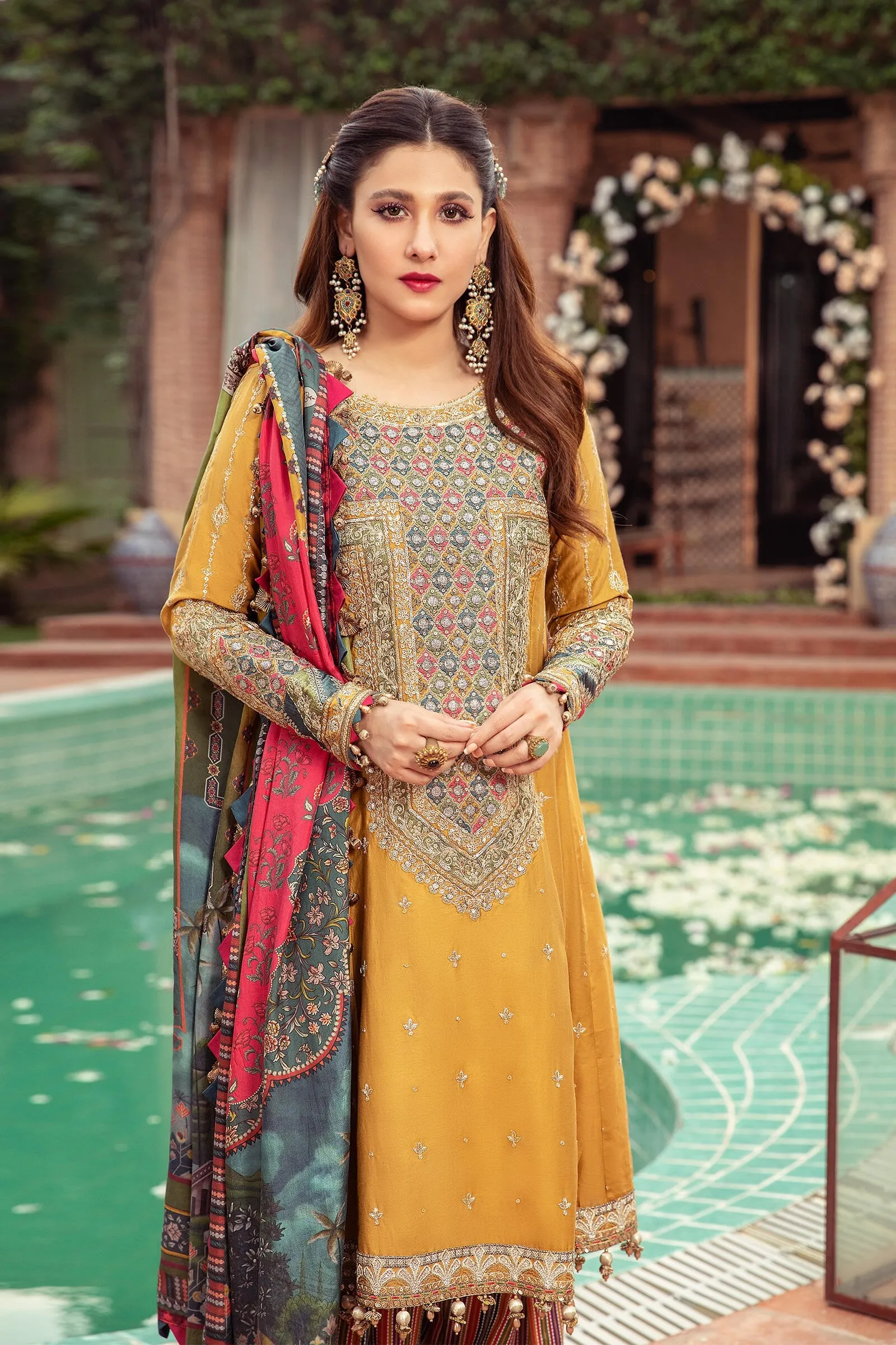 Unstitched Sateen CST-406-Mustard | MariaB Sateen Cotton Collection 2021 | Unstitched Embroidered Cotton Satin Suits