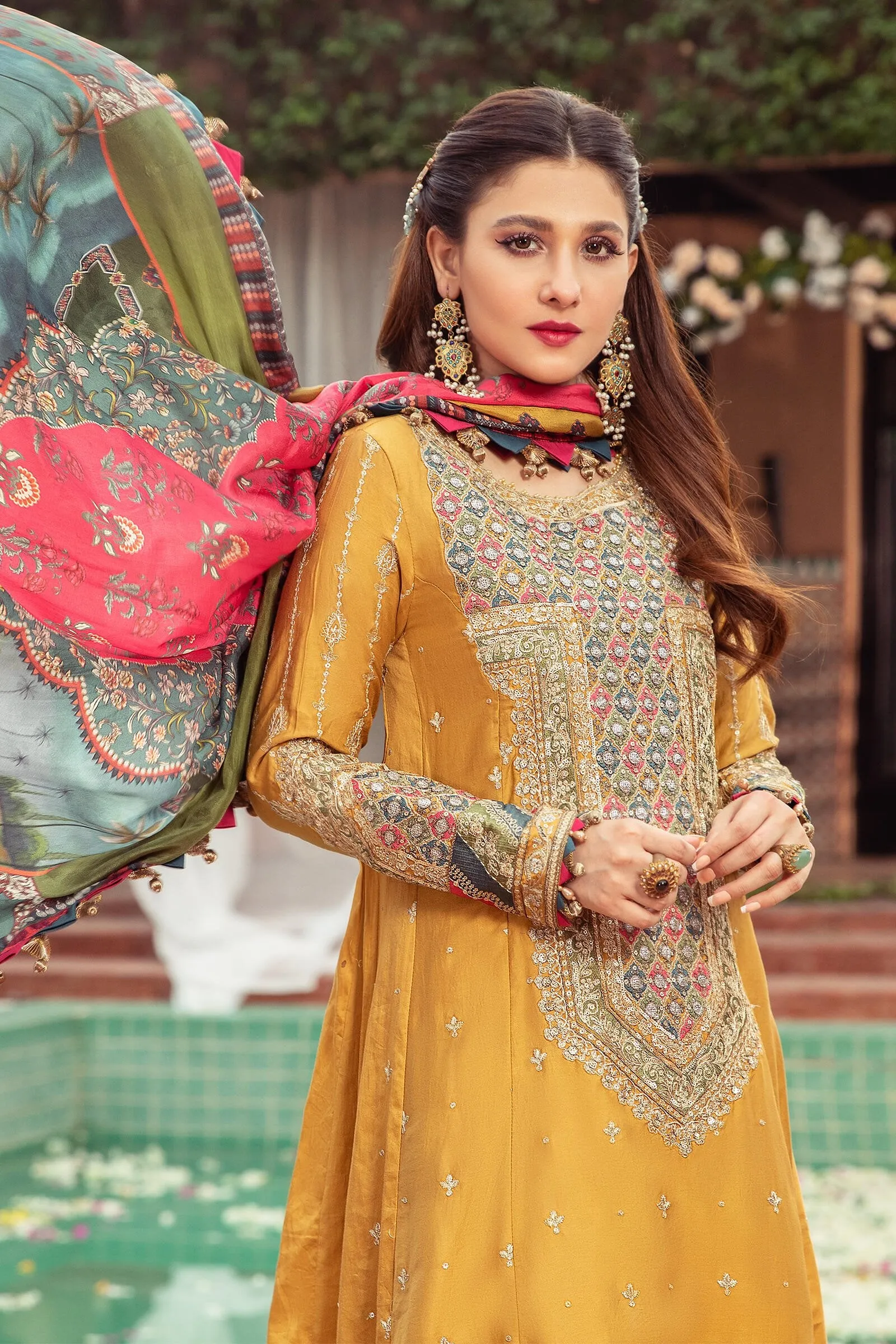 Unstitched Sateen CST-406-Mustard | MariaB Sateen Cotton Collection 2021 | Unstitched Embroidered Cotton Satin Suits