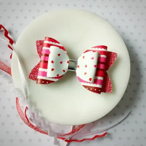 Valentine Hearts Faux Leather Bow