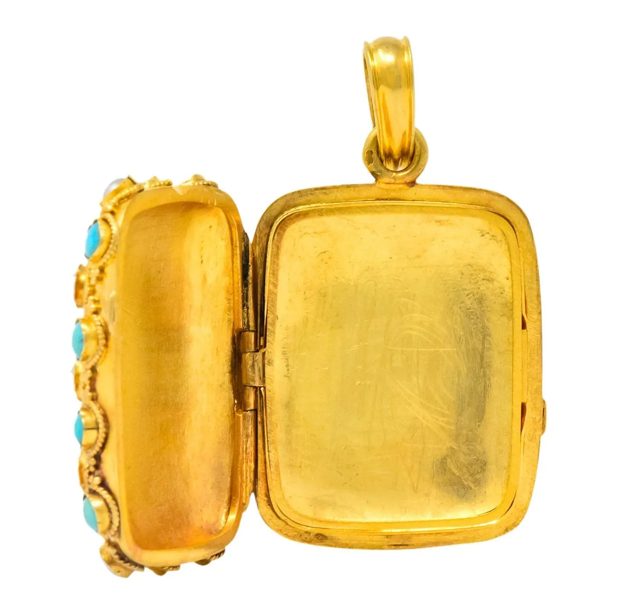 Victorian Turquoise Pearl 18 Karat Gold French Locket Pendant