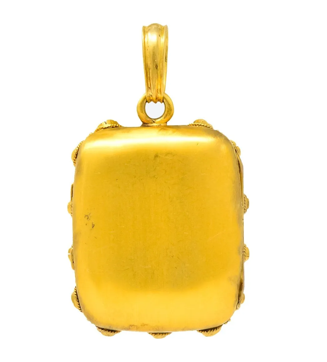 Victorian Turquoise Pearl 18 Karat Gold French Locket Pendant