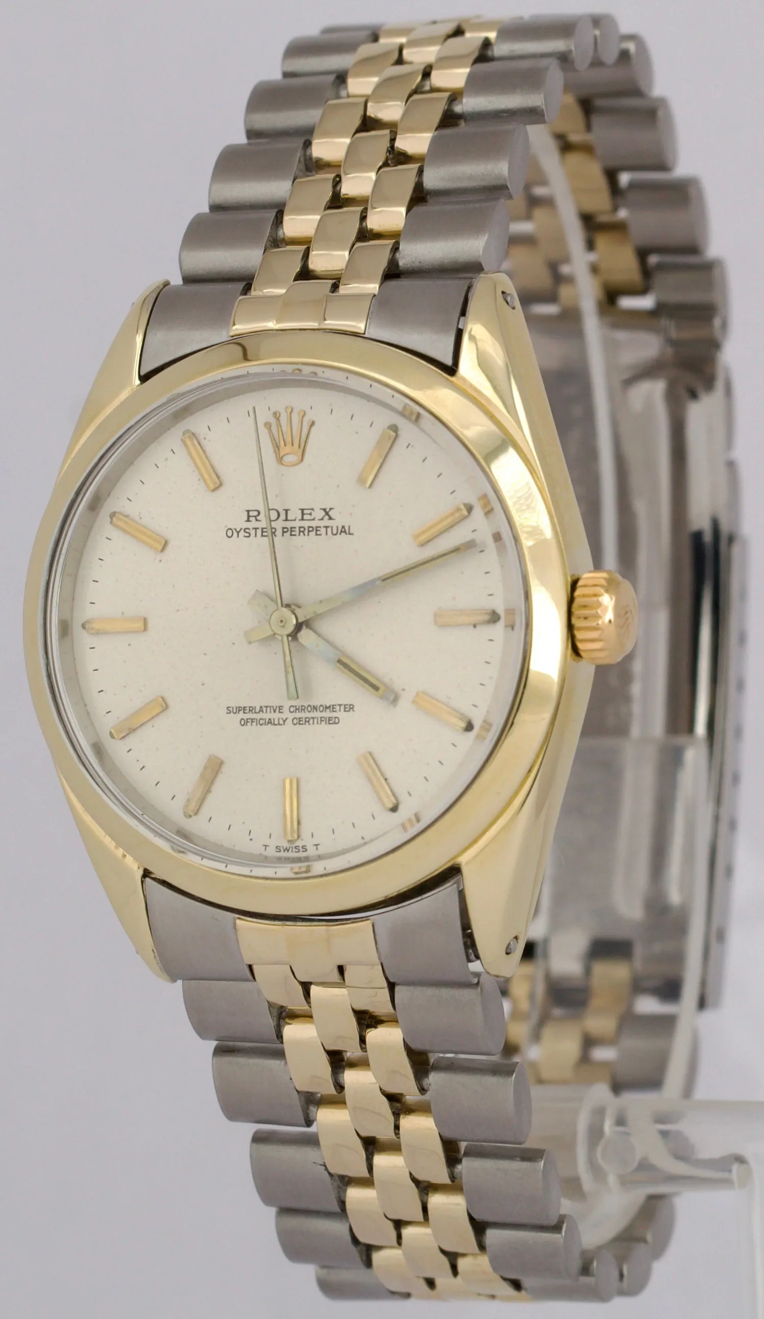 VINTAGE 1968 Rolex Oyster Perpetual SILVER 34mm 14K Gold Stainless Jubilee 1025