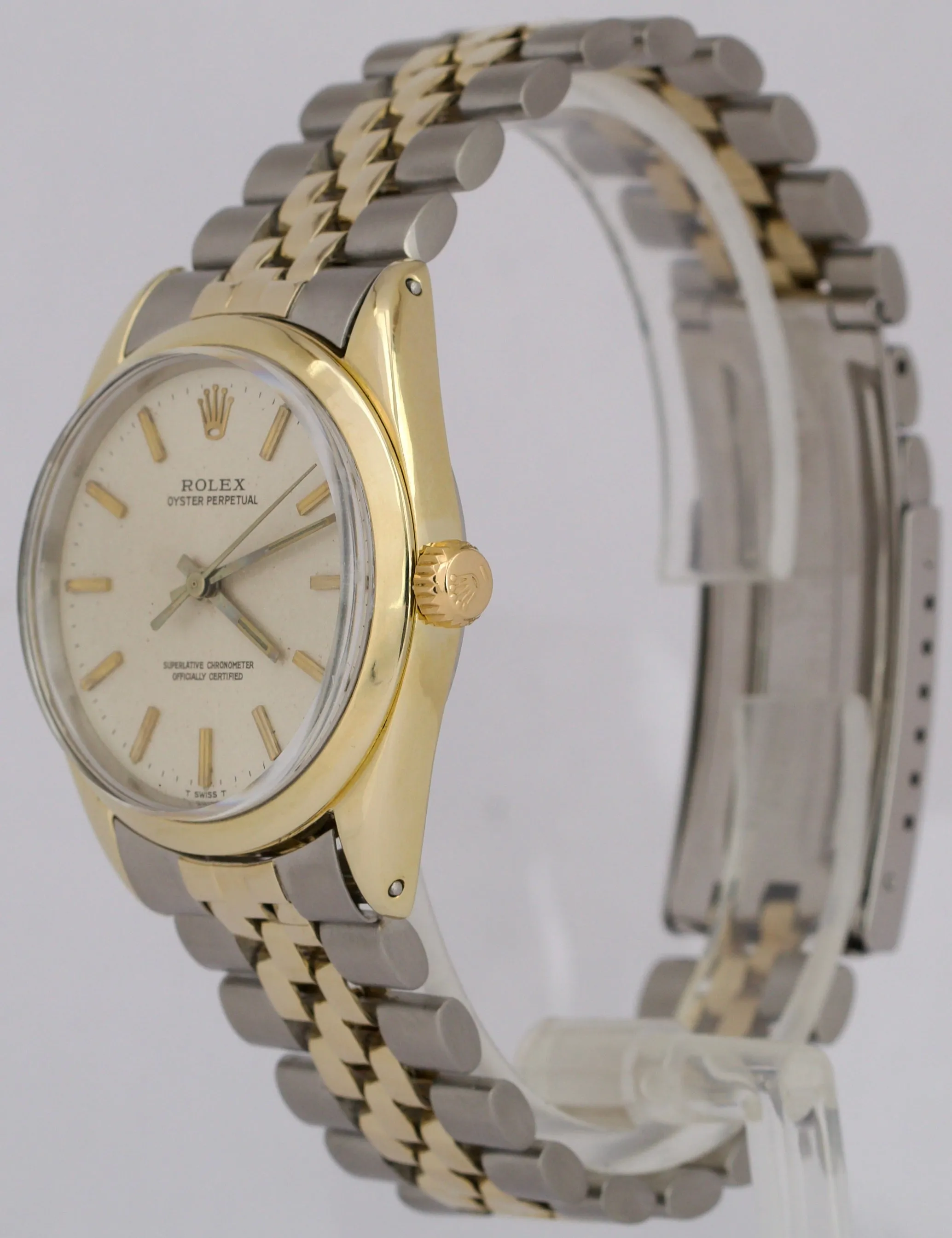 VINTAGE 1968 Rolex Oyster Perpetual SILVER 34mm 14K Gold Stainless Jubilee 1025