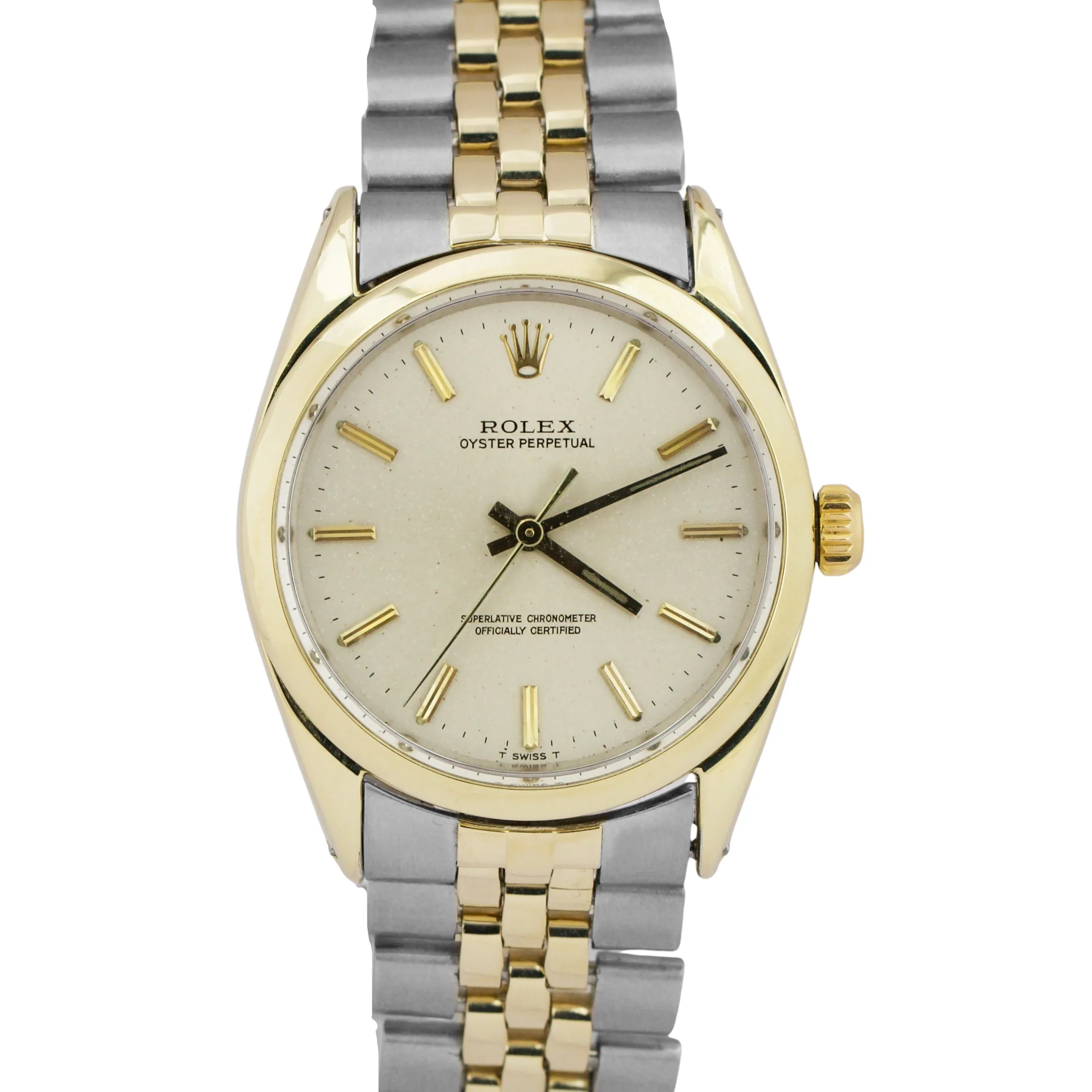 VINTAGE 1968 Rolex Oyster Perpetual SILVER 34mm 14K Gold Stainless Jubilee 1025