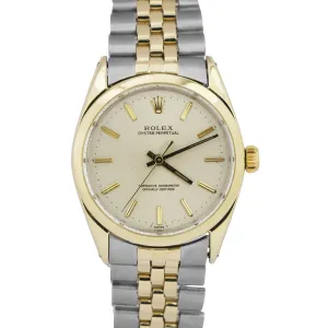 VINTAGE 1968 Rolex Oyster Perpetual SILVER 34mm 14K Gold Stainless Jubilee 1025