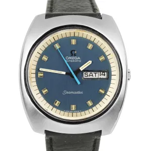Vintage 1970 Omega Seamaster Day-Date Stainless Steel Blue 39.0mm Watch 166.111