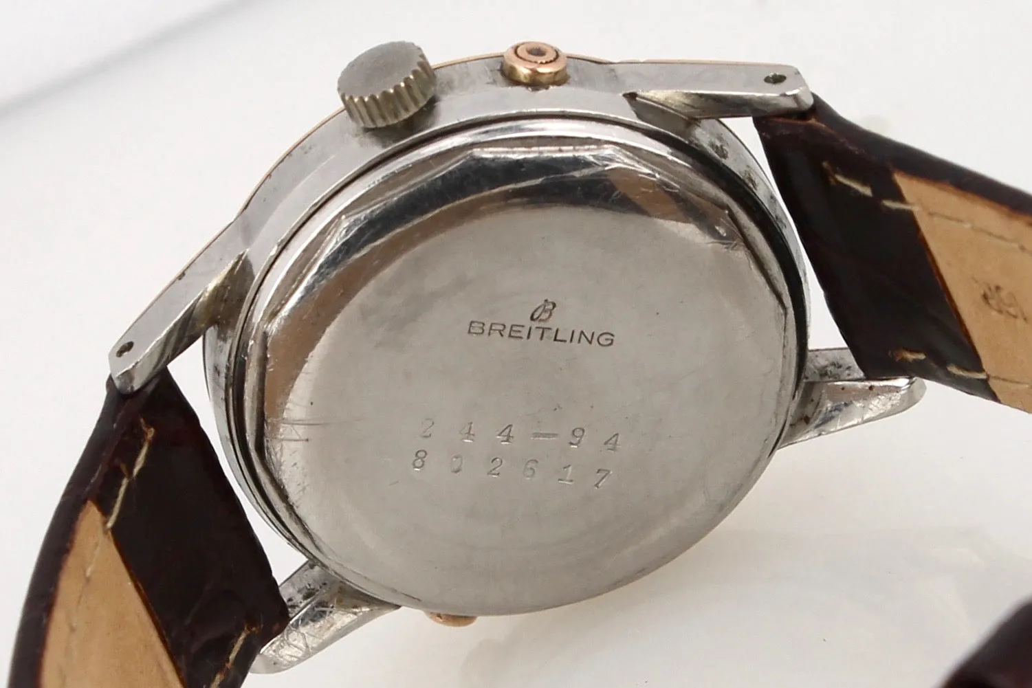 Vintage Breitling Datora Moonphase 244-94 Triple Date Rose Gold Stainless Watch