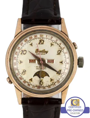 Vintage Breitling Datora Moonphase 244-94 Triple Date Rose Gold Stainless Watch