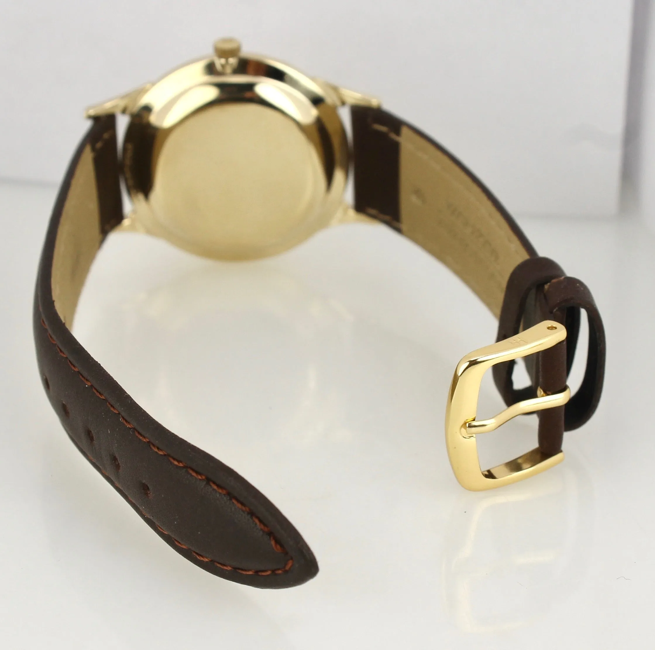 Vintage Girard Perregaux Gyromatic Silver 33mm 14K Yellow Gold Leather Watch