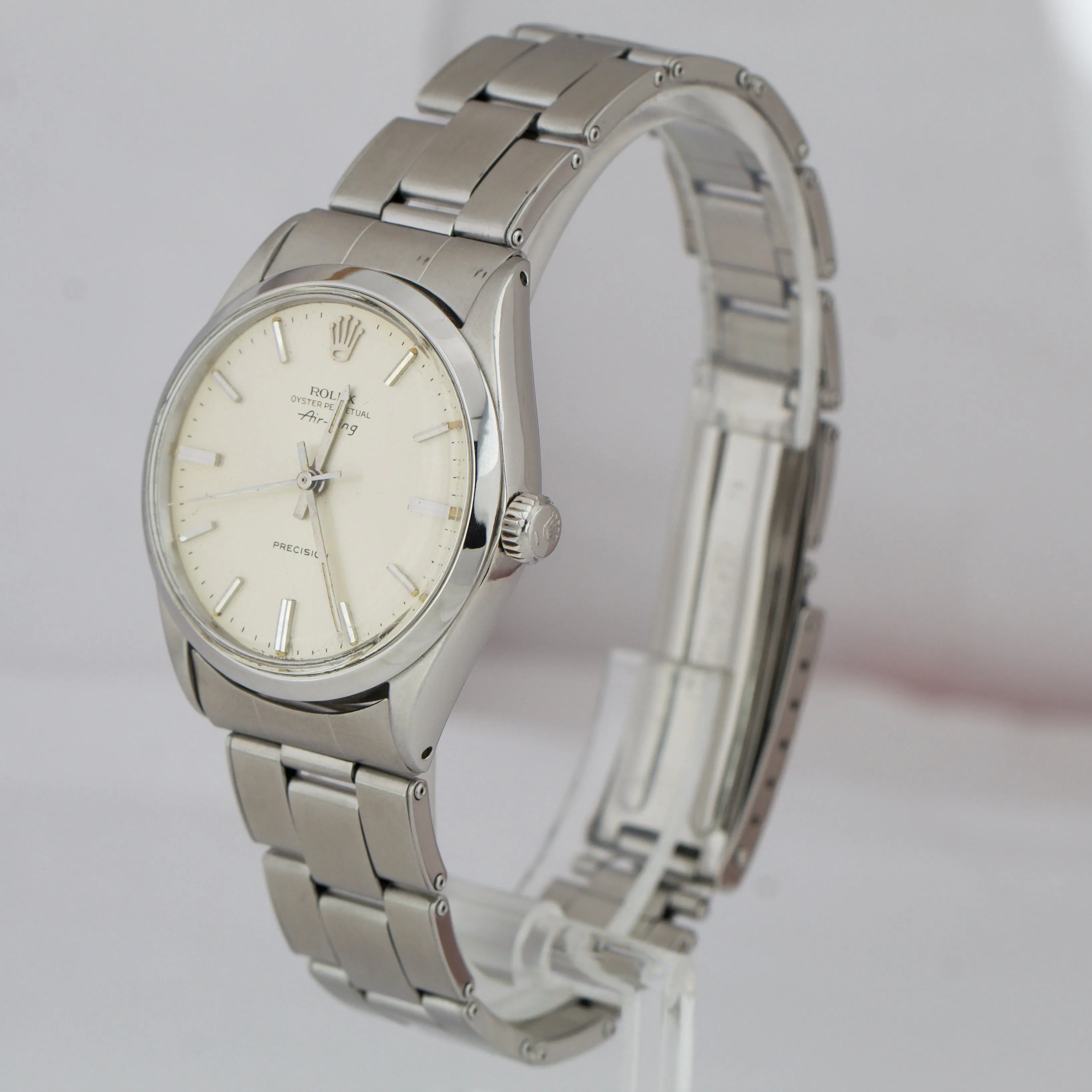 Vintage Rolex Air King Silver Patina Stainless 34mm Oyster Automatic Watch 5500