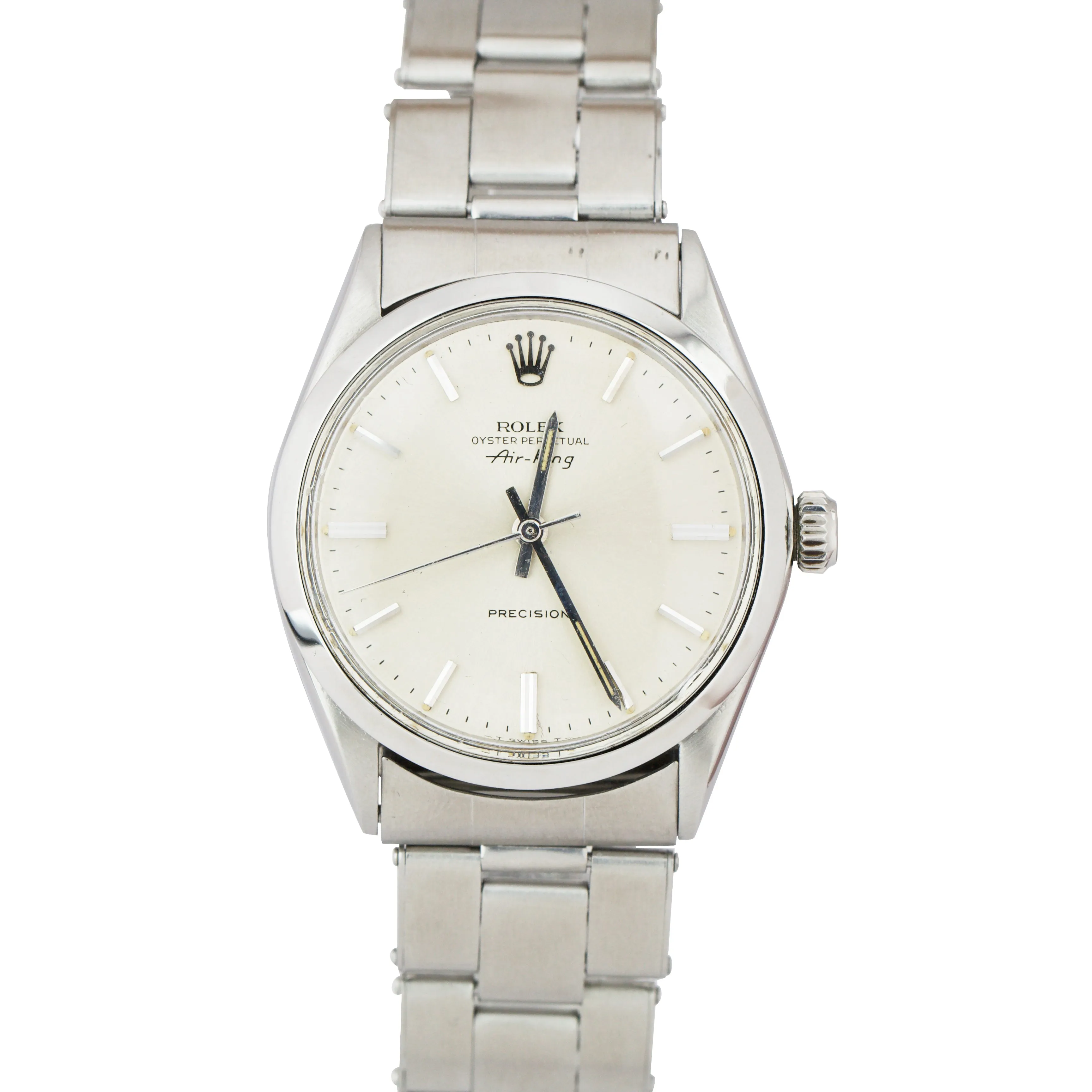 Vintage Rolex Air King Silver Patina Stainless 34mm Oyster Automatic Watch 5500