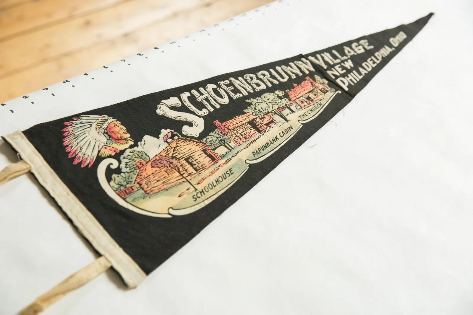 Vintage Schoenbrunn Village, Ohio Felt Flag Pennant