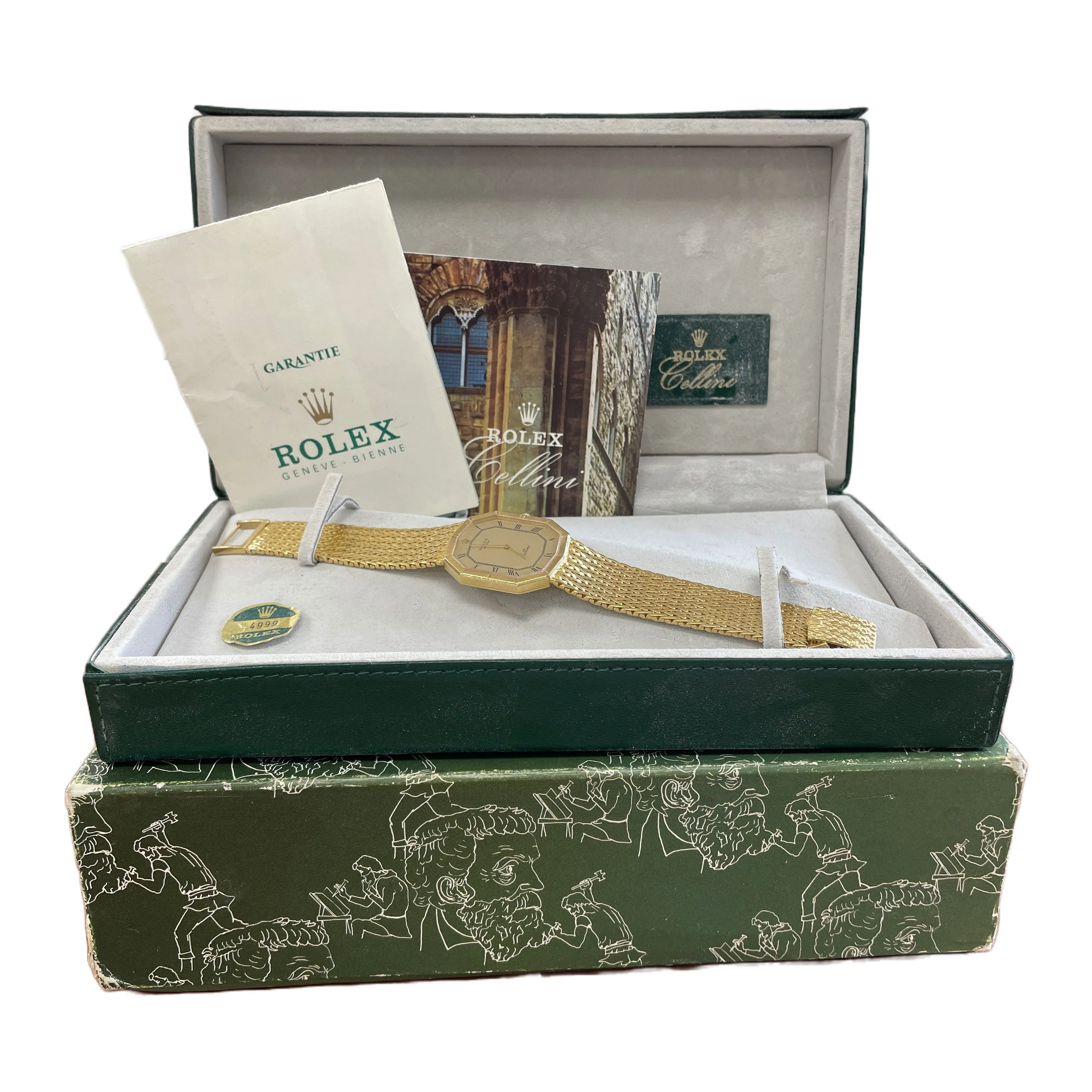 VINTAGE UNPOLISHED 1985 PAPERS Rolex Cellini Champagne 18K Gold 28mm 4999/8 BOX