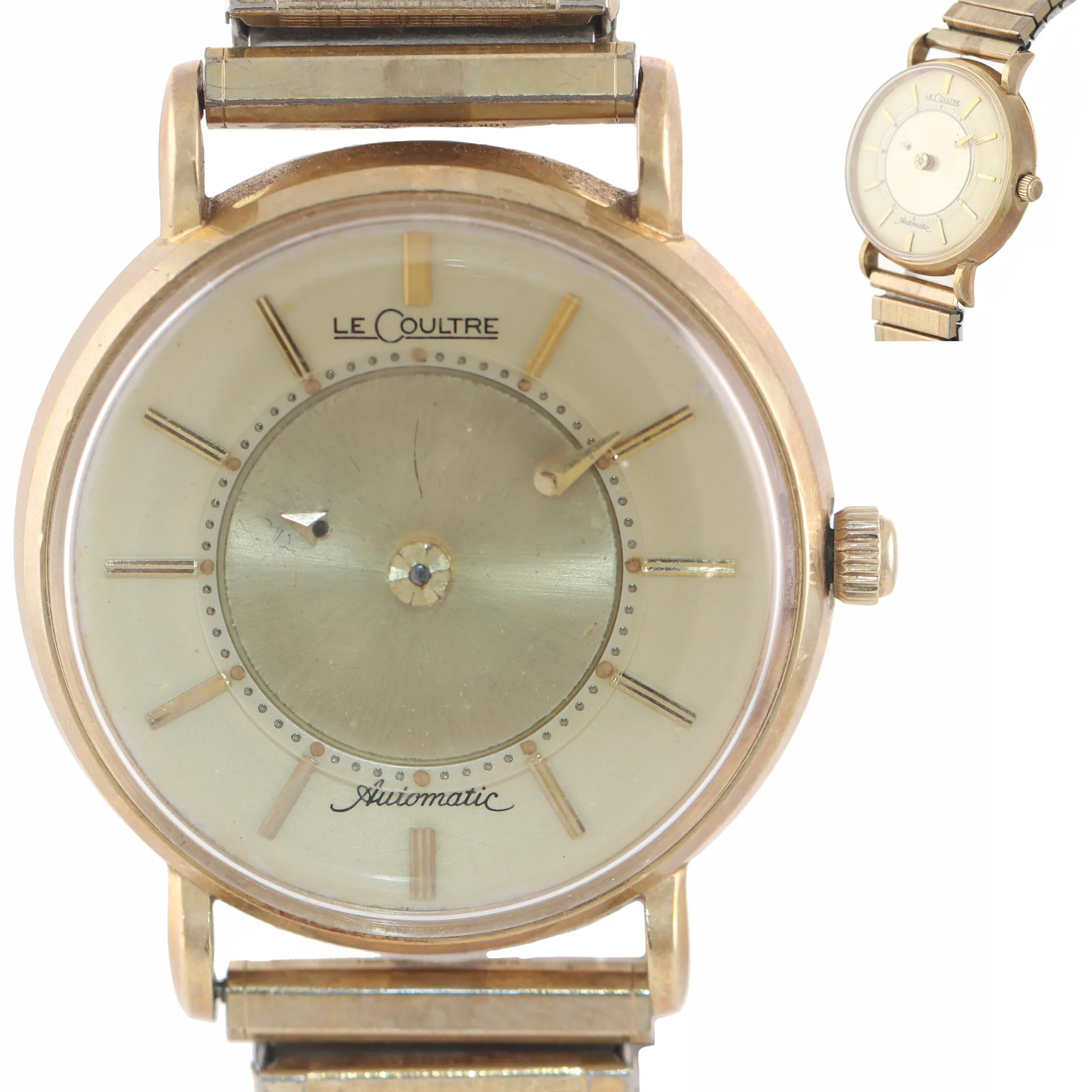 VTG Le Coultre 14k Yellow Gold Mystery Dial Automatic Bumper Movement Watch