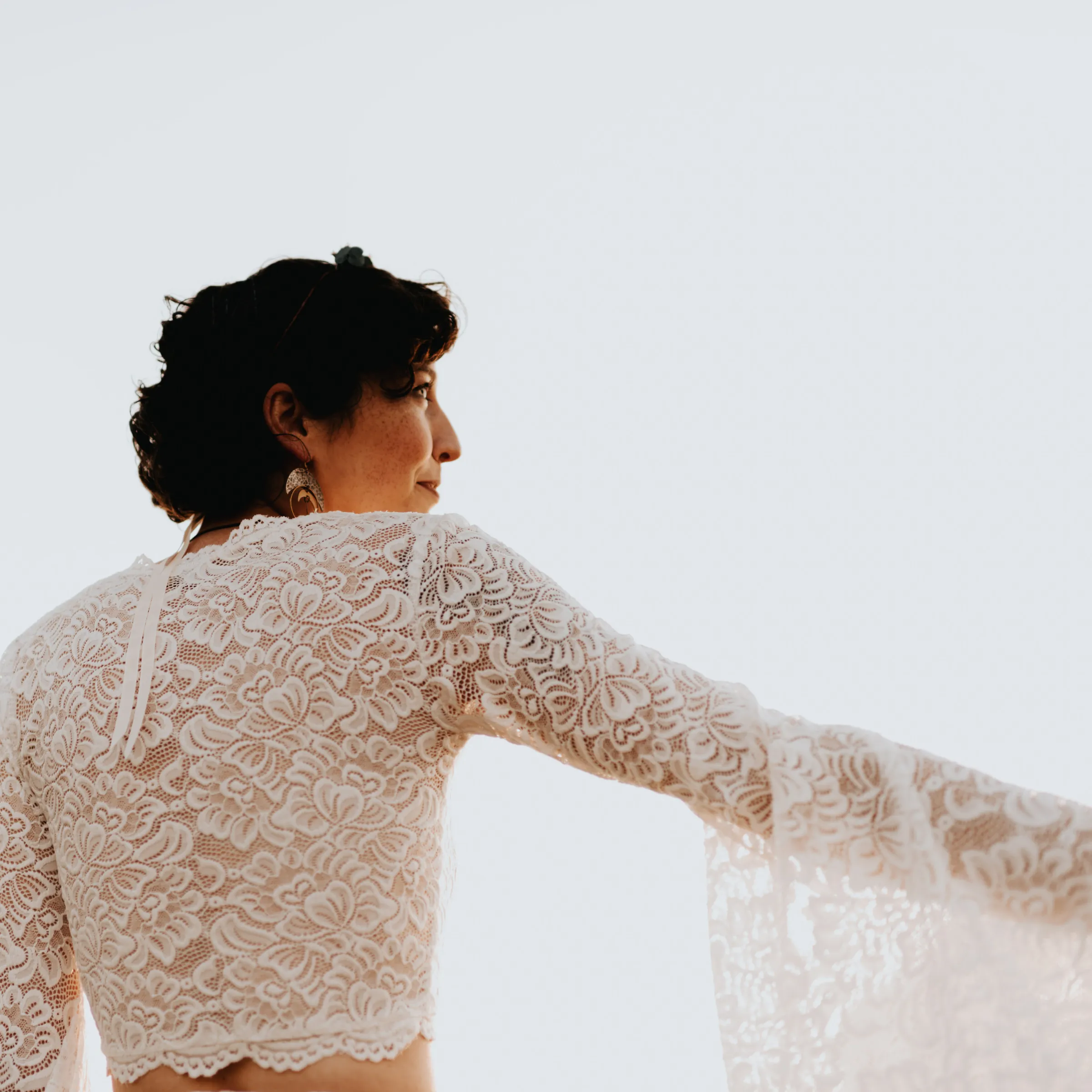 Wedding Dress Separates, Ivory  long bell sleeves top & maxi train lace skirt #1377