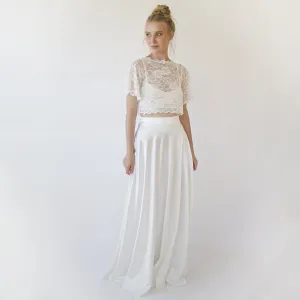Wedding Dress Separates, Silky Wedding Maxi Skirt and Lace cropped Top #1353