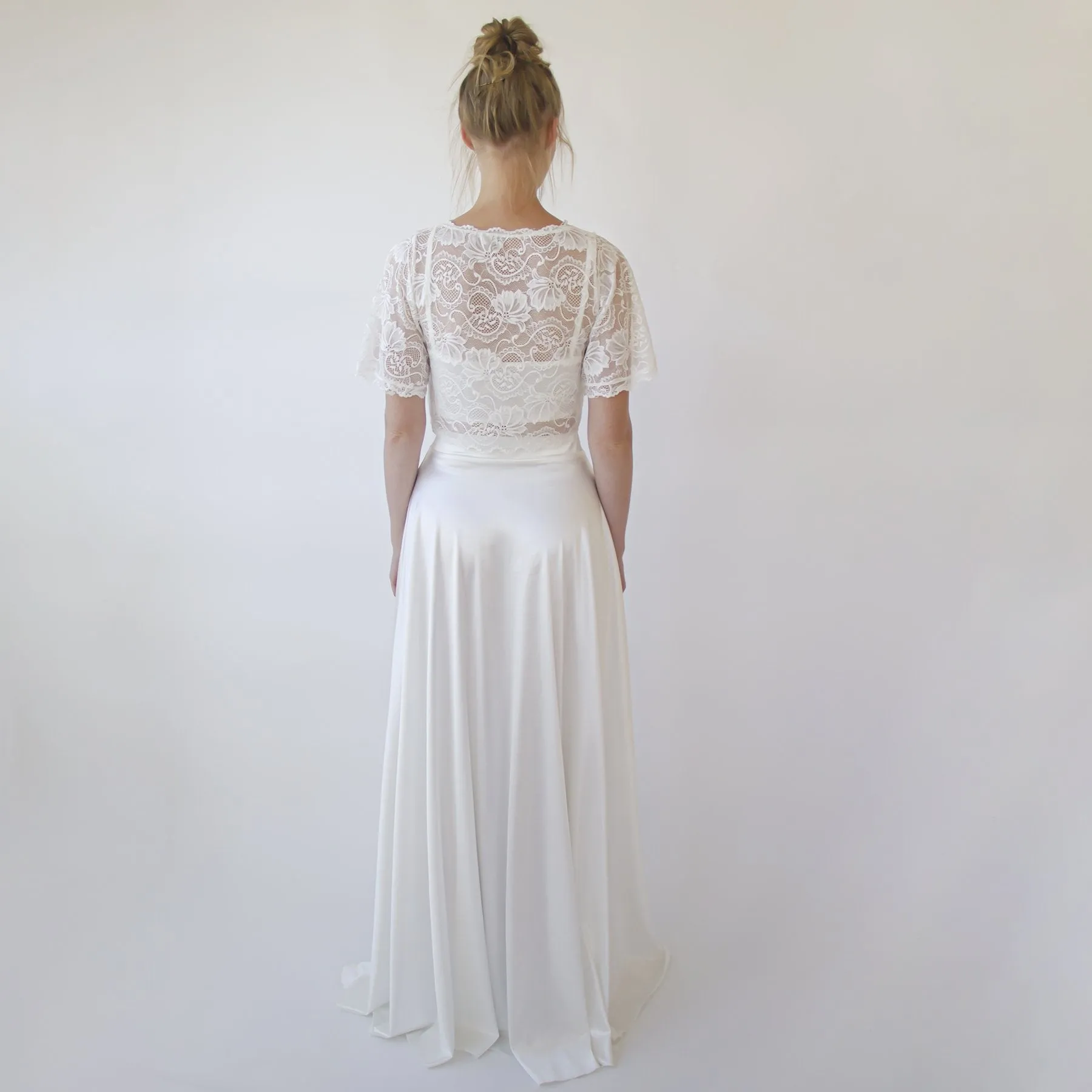 Wedding Dress Separates, Silky Wedding Maxi Skirt and Lace cropped Top #1353
