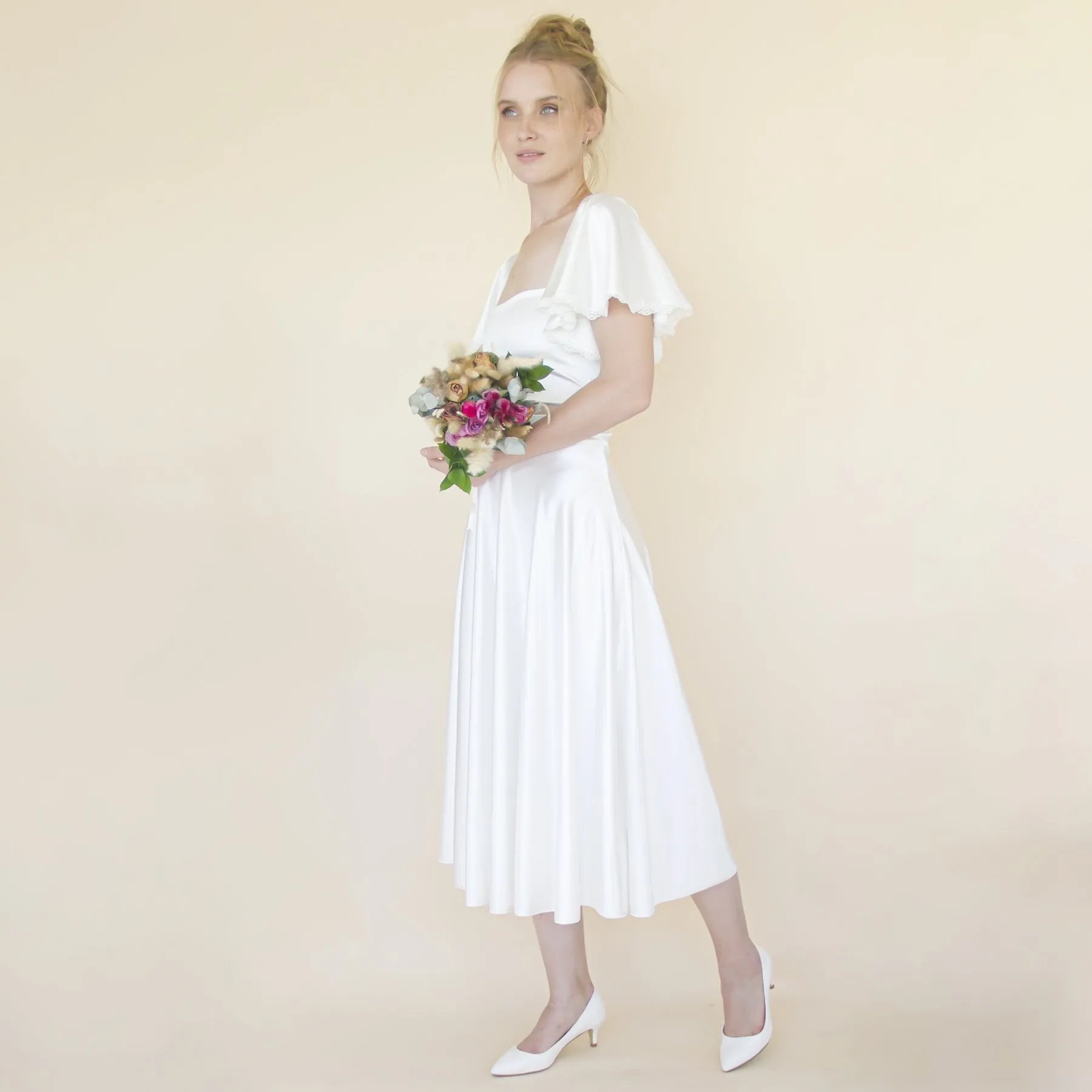 Wedding Dress Separates , Silky Wedding Midi Skirt and Silky Top , short wedding dress #1357