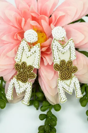White and Gold Paw Mom Earrings