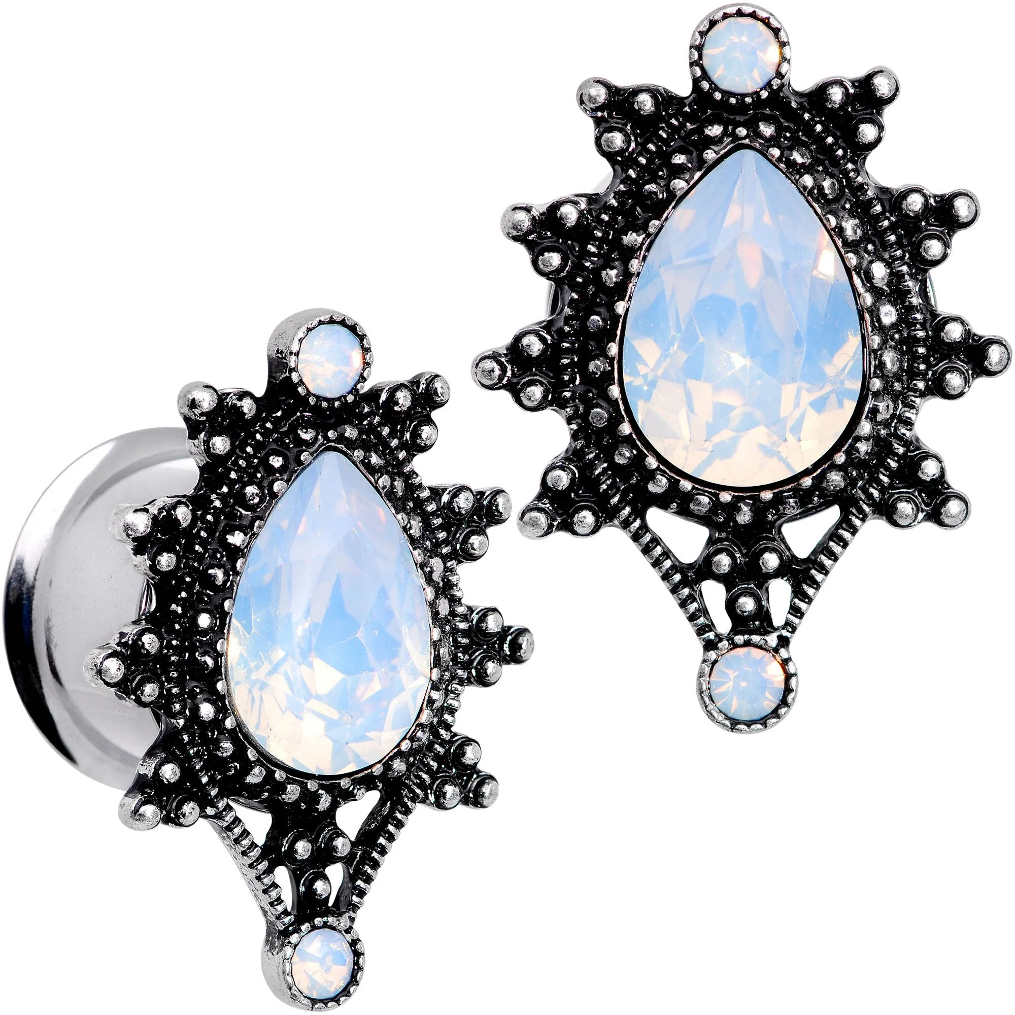 White Faux Opal Filigree Framed Double Flare Plug Set 6mm  to 12mm