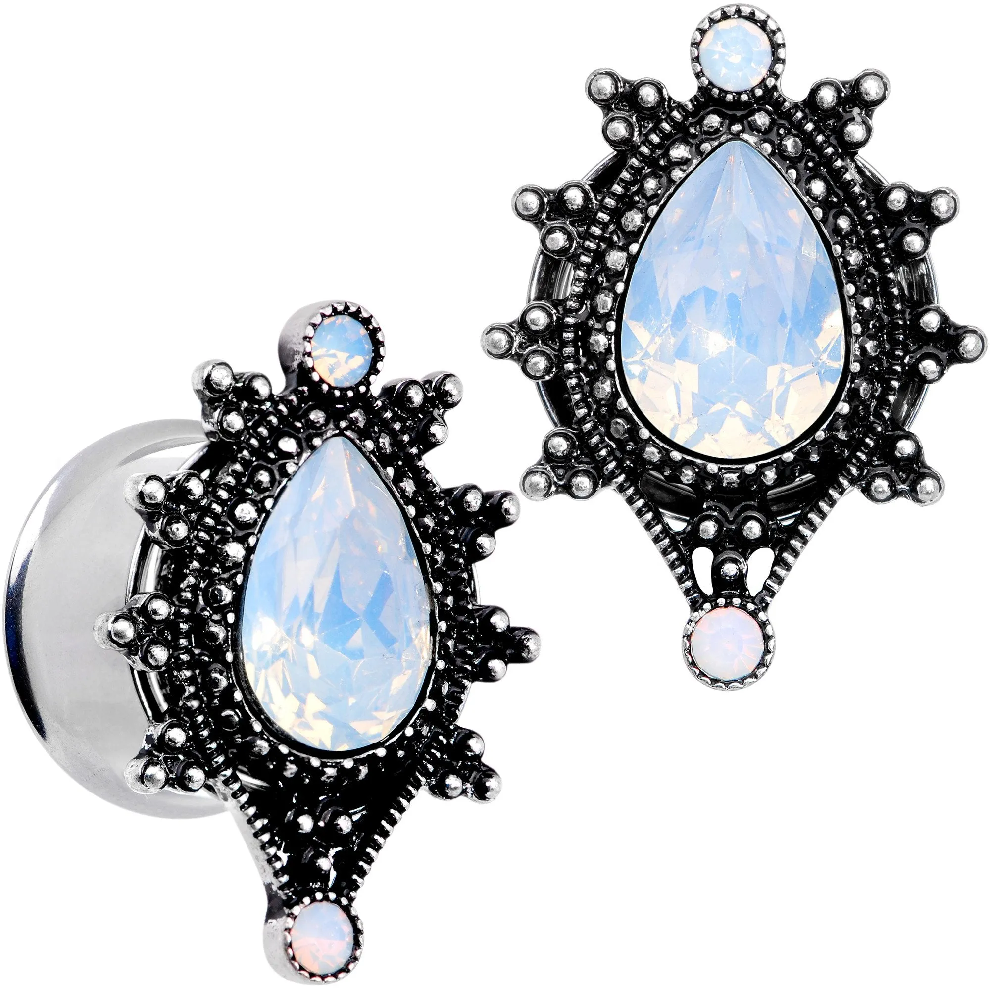 White Faux Opal Filigree Framed Double Flare Plug Set 6mm  to 12mm