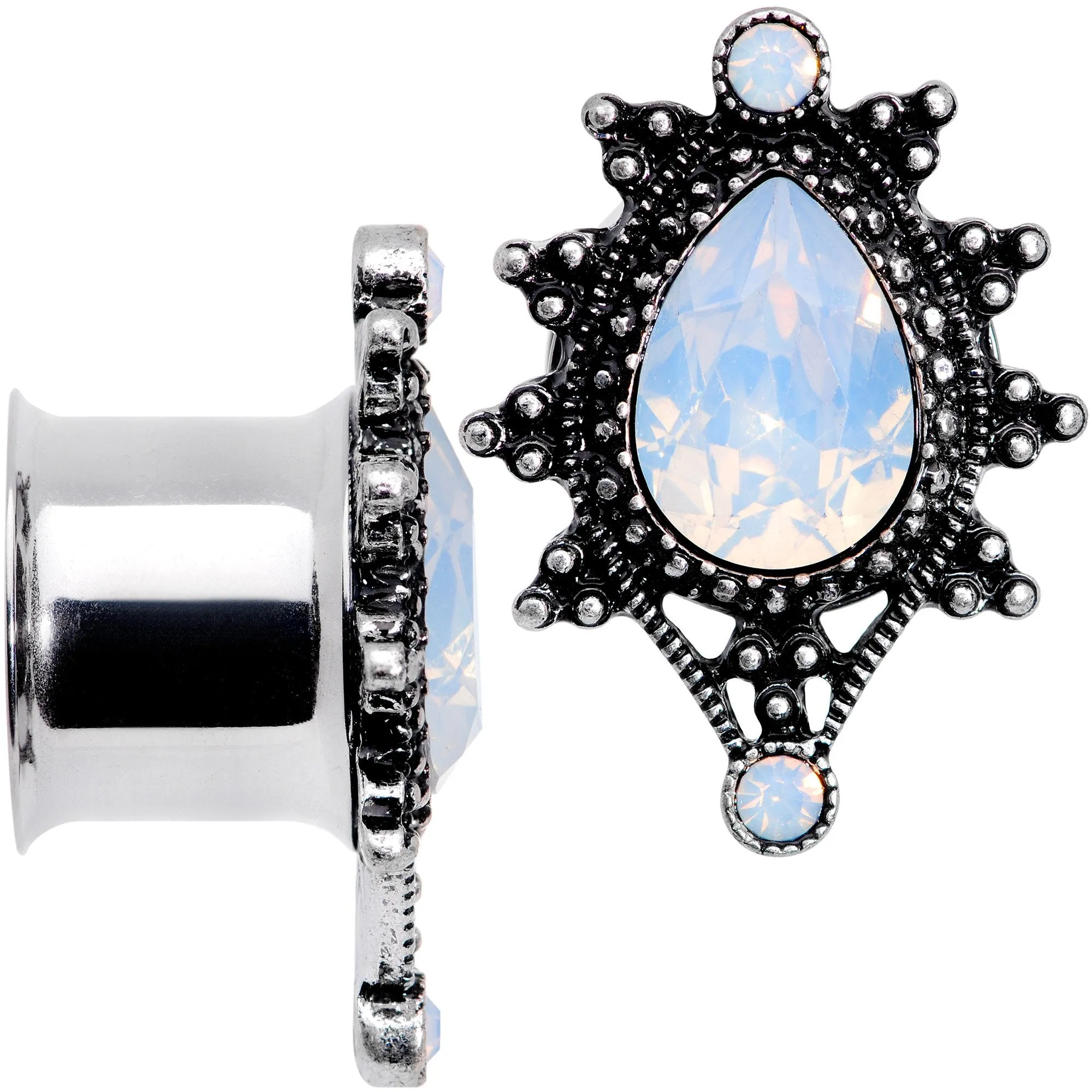 White Faux Opal Filigree Framed Double Flare Plug Set 6mm  to 12mm