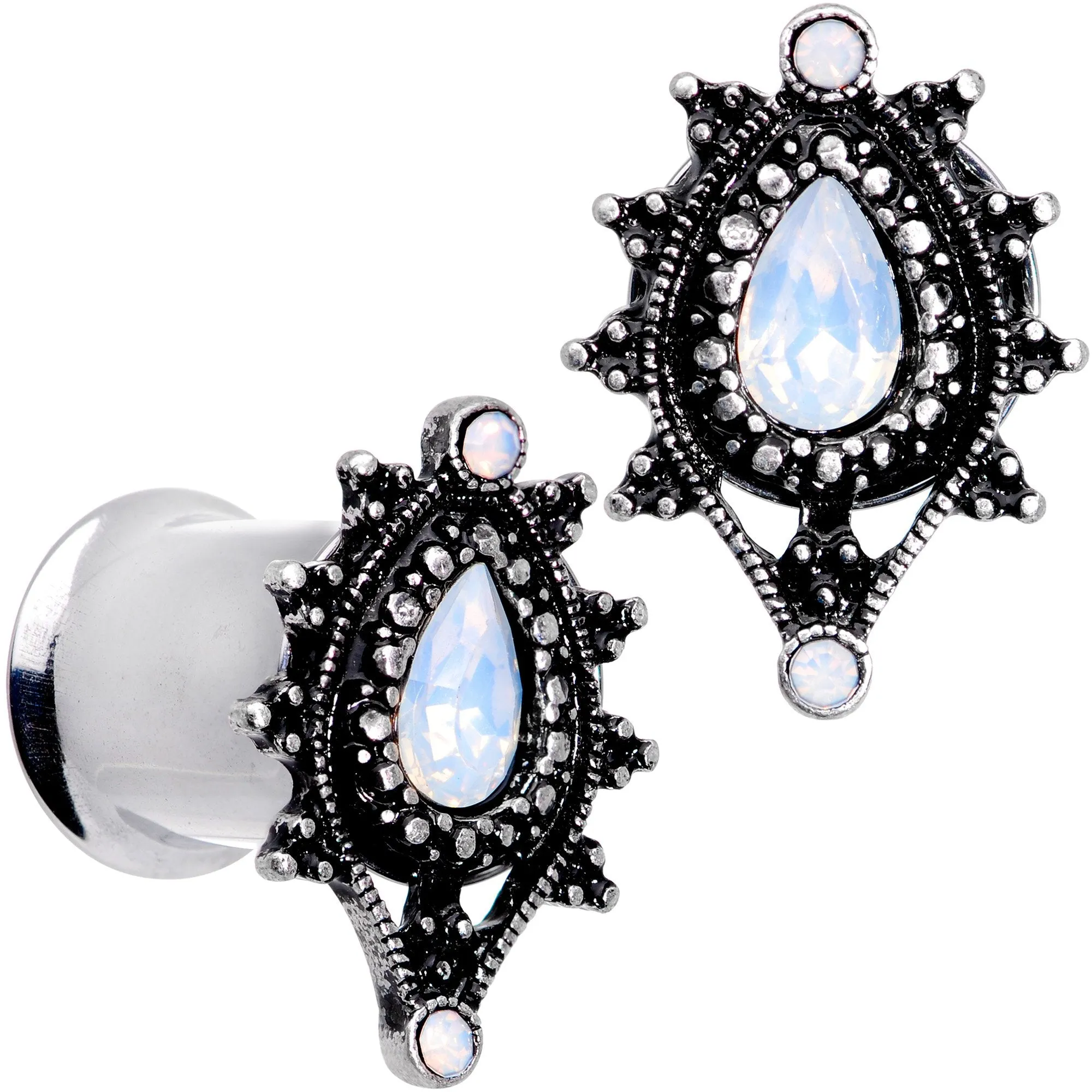White Faux Opal Filigree Framed Double Flare Plug Set 6mm  to 12mm