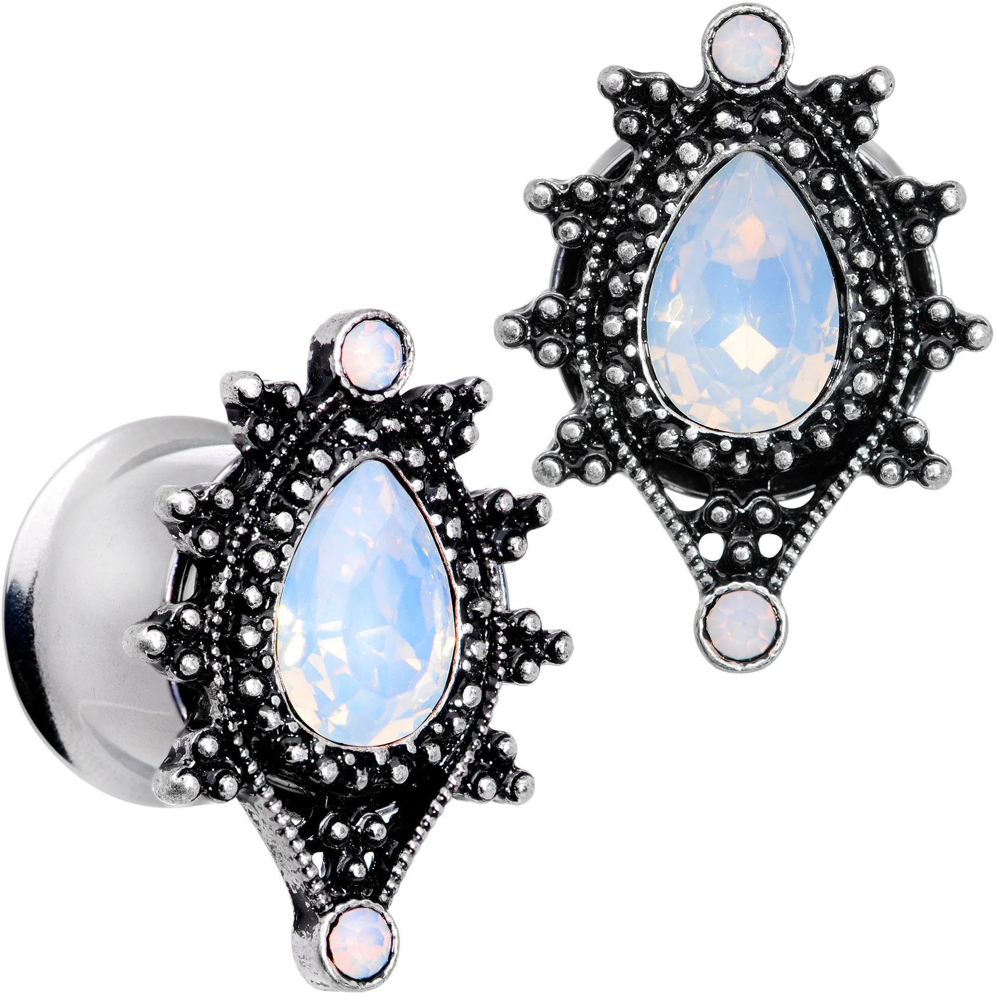 White Faux Opal Filigree Framed Double Flare Plug Set 6mm  to 12mm