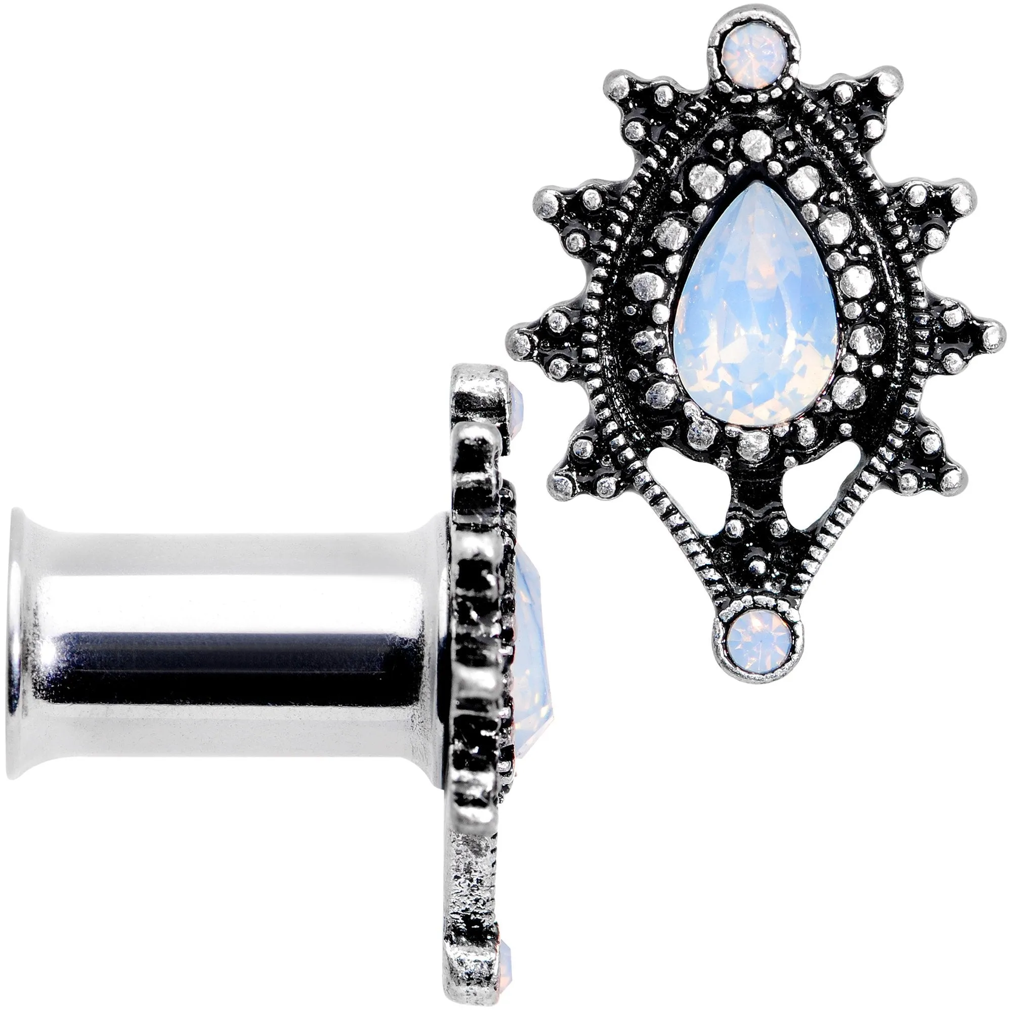 White Faux Opal Filigree Framed Double Flare Plug Set 6mm  to 12mm